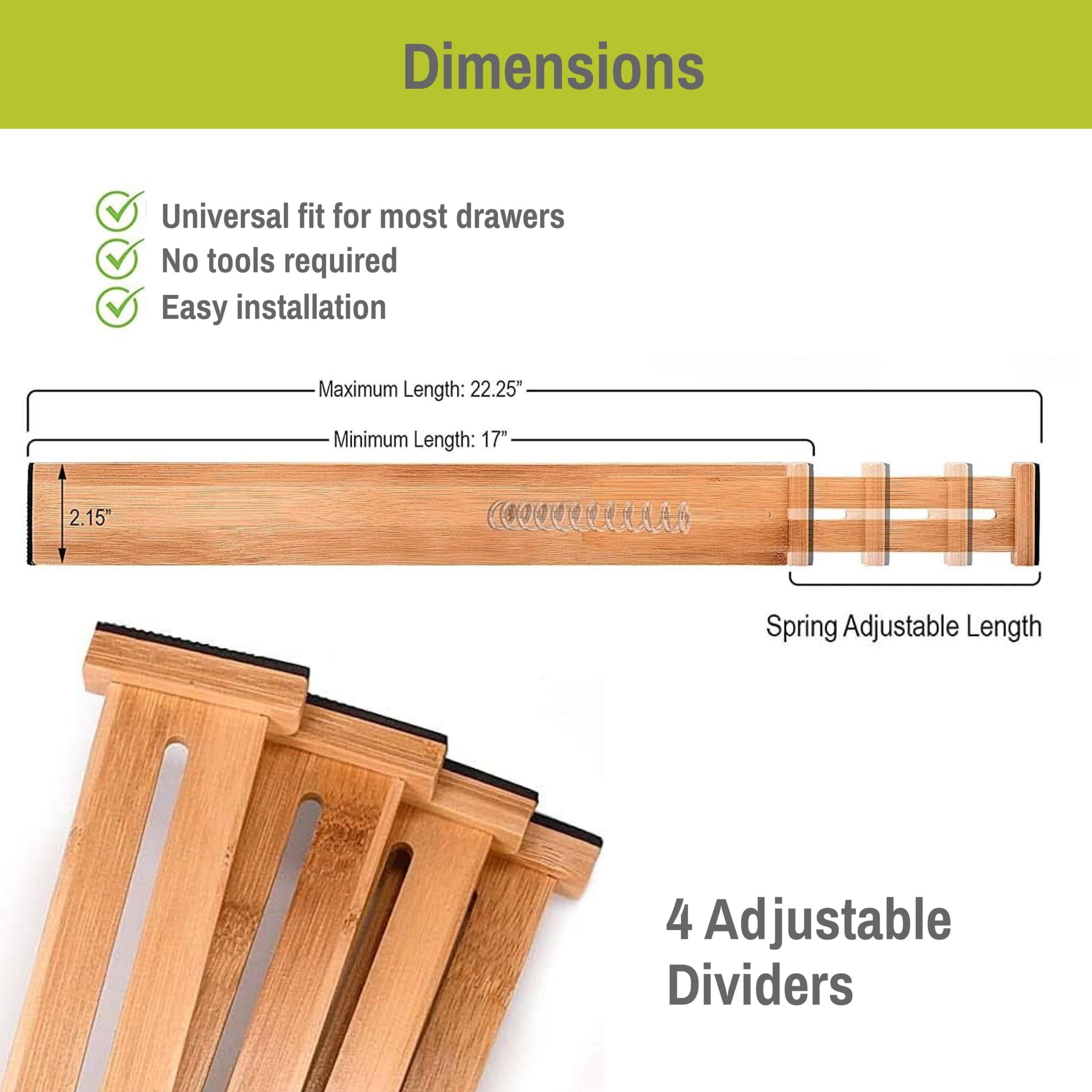 Homemaid Living Bamboo Drawer Organizer Adjustable and Expandable - Ideal Drawer Dividers for Kitchen, Dresser, Bedroom and Bath
