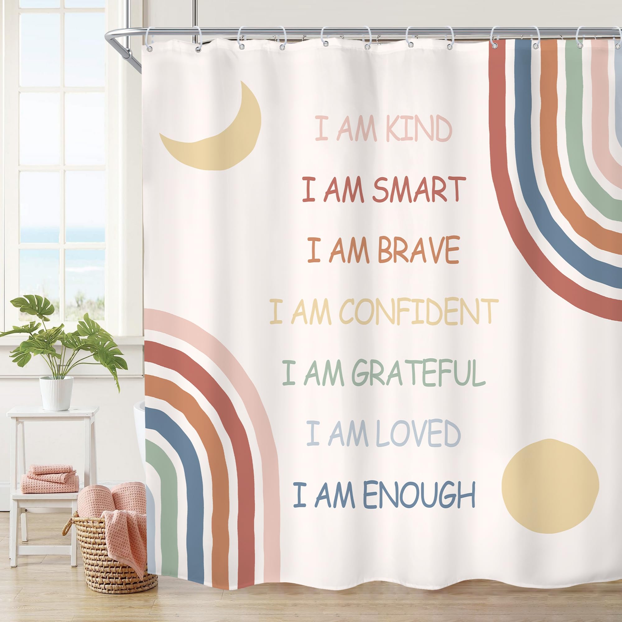 Imirell Kids Boho Rainbow Inspirational Quotes Shower Curtain 60Wx72H Inches Abstract Motivational Positive Teen Girls Women Pin