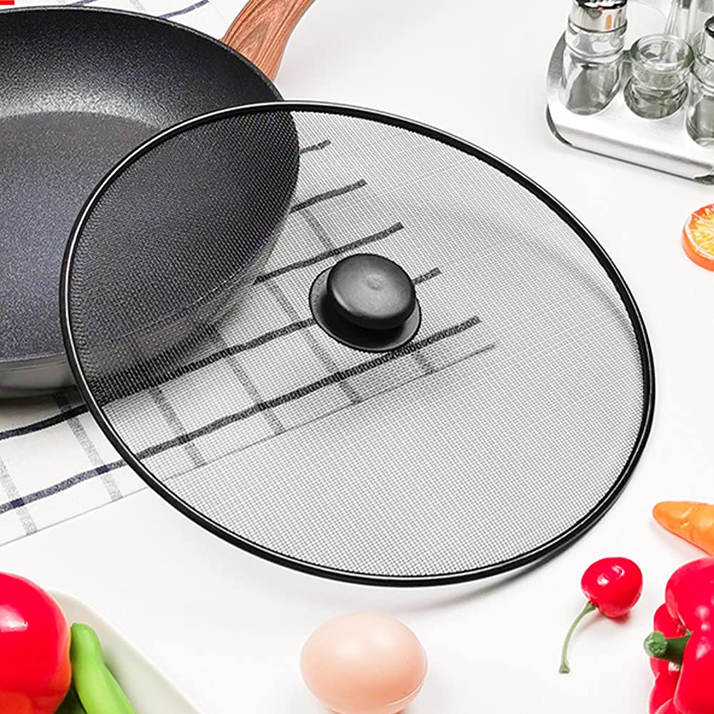 Splatter Screen, Frying Pan Splatter Screen, Splash Guard Lid With Knob, Extra Fine Mesh Splash Guard Pot Lid,Iron Coating Greas
