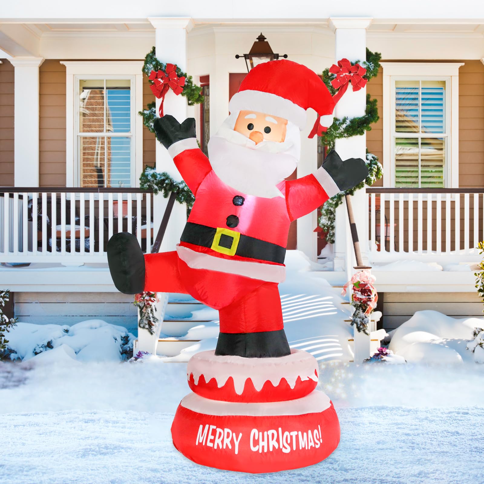 WONDER GARDEN 5FT Rotating Santa Inflatable, Outdoor Santa Claus Decorations, Automatic Rotation Led Lighted Santa Christmas Inf