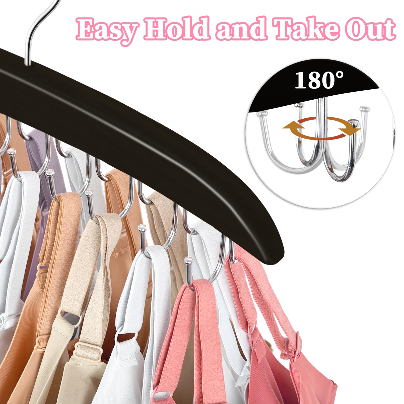 2 Pack Bra Organizer For Closet, 360 Rotating Bra Hanger Space Saving W/20 Foldable Metal Hooks, Tank Top Hanger Closet Organize