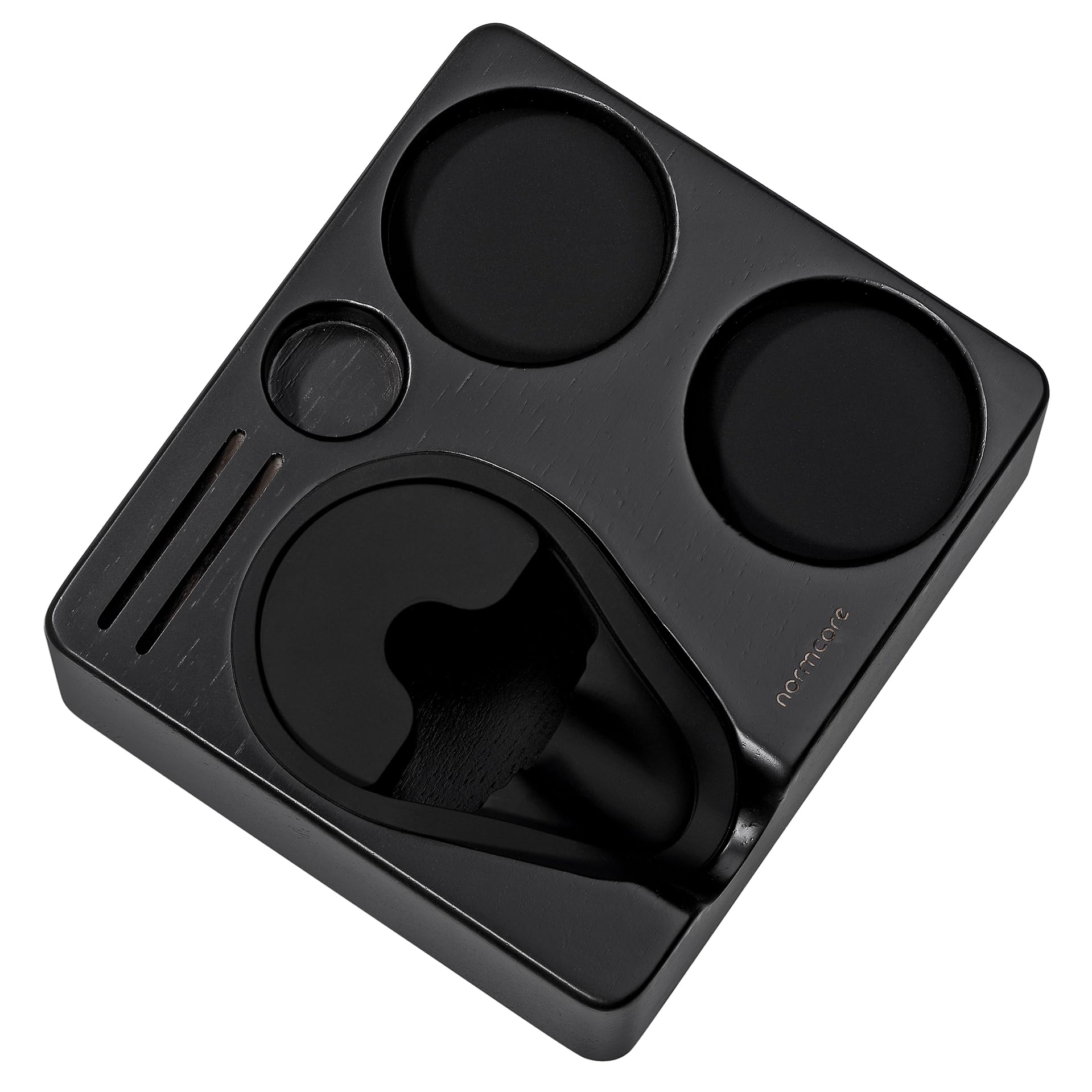 Normcore Compact Tamping Station - Espresso Black Tamper Station Base - Genuine American Black Oak Tamper Holder - Wooden Coffee