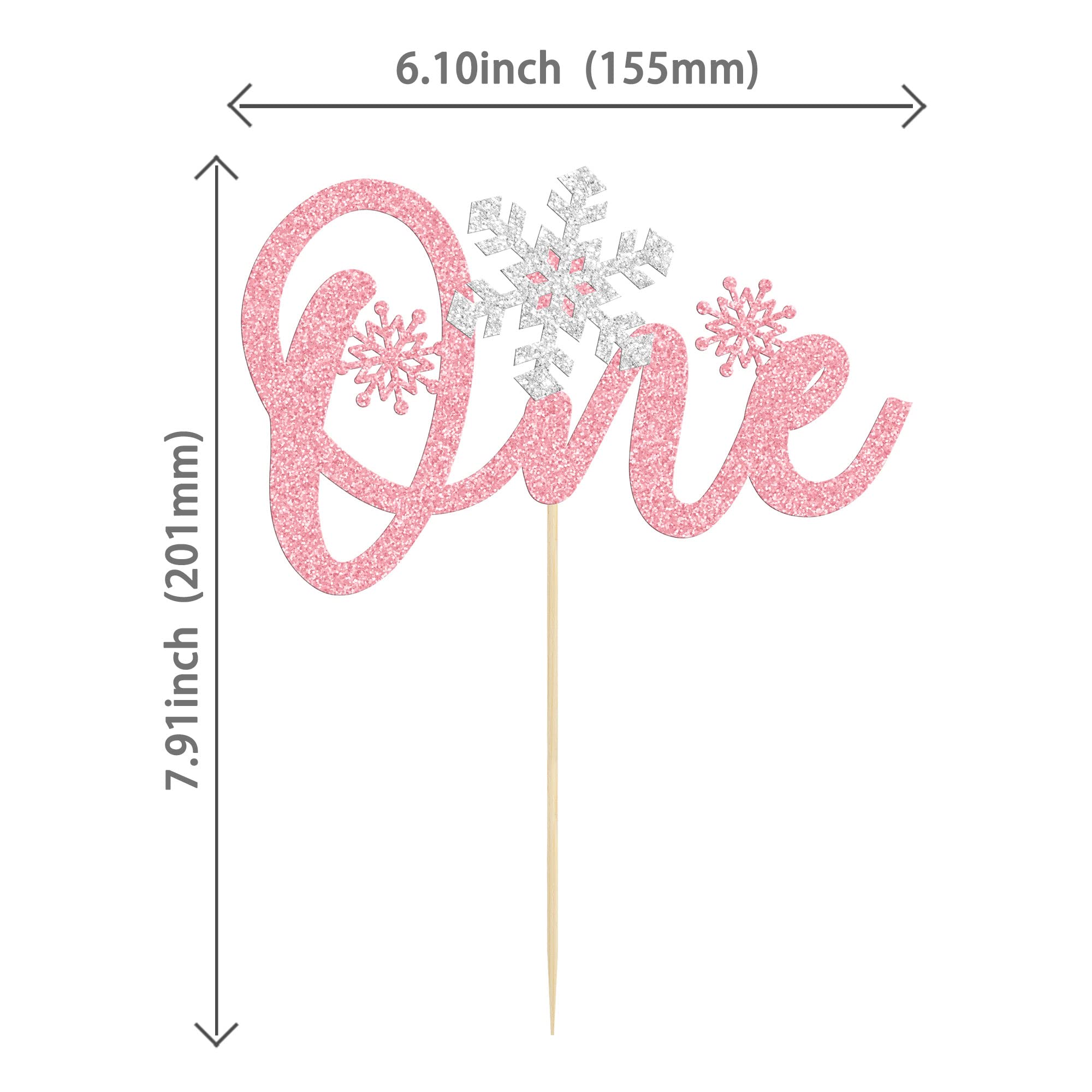 1 Pack Snowflake One Cake Topper Pink Glitter 1st Birthday Party Cake Pick Decorations for Winter Snowflake Theme Baby Shower Kids First Birthday Party Supplies
