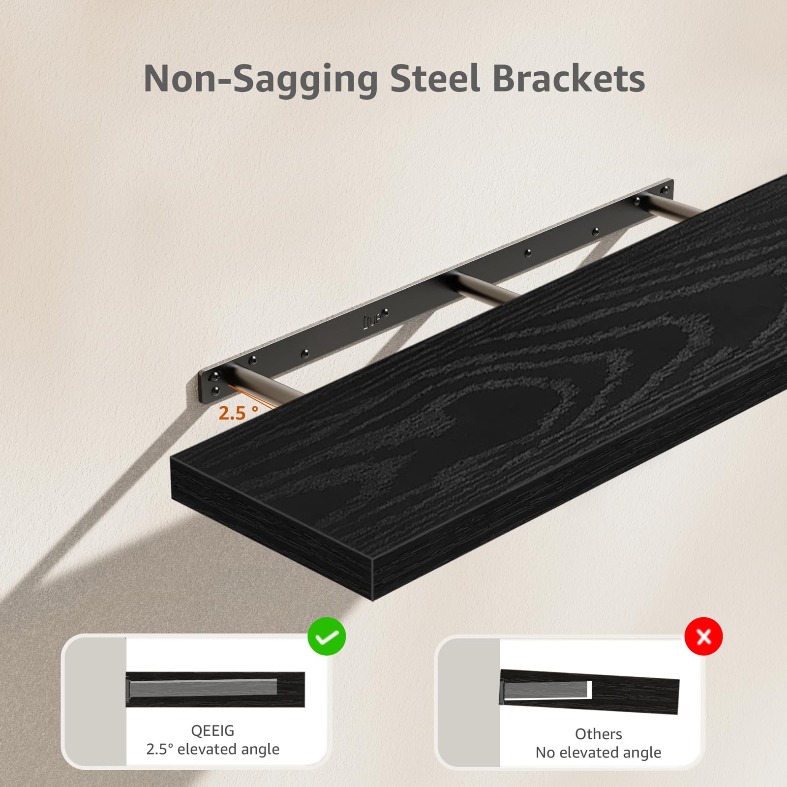 Qeeig Bathroom Shelves 36 Inches Long Floating Shelf For Wall 36 X 9 Inch Set Of 2, Black (008-90B)