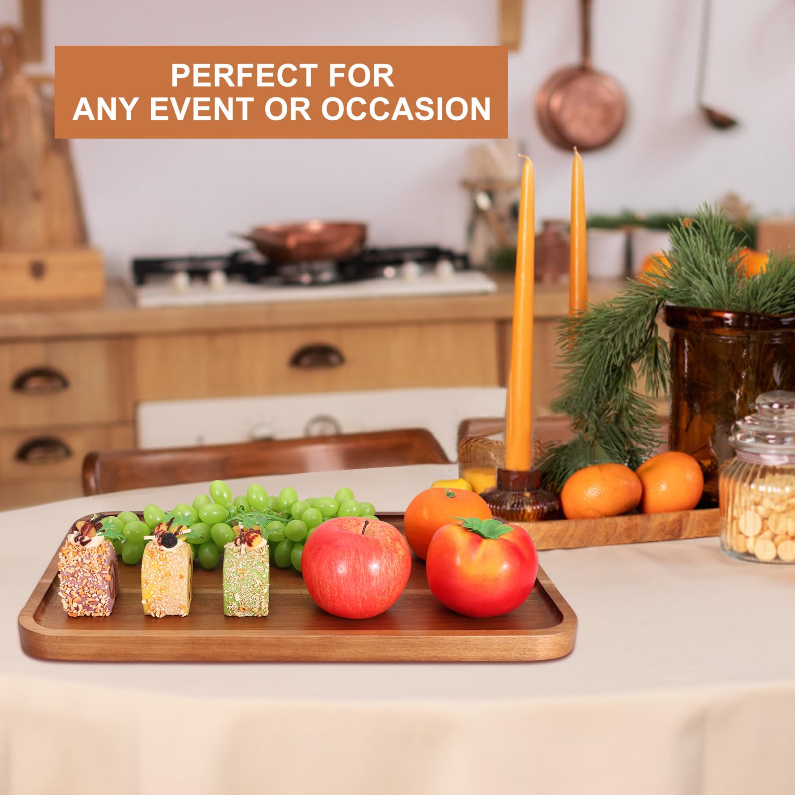 16'' X 10'' Rectangle Large Serving Trays Wooden Charcuterie Boards Rectangular Serving Platters For Cookie, Snack, Appetizer, D