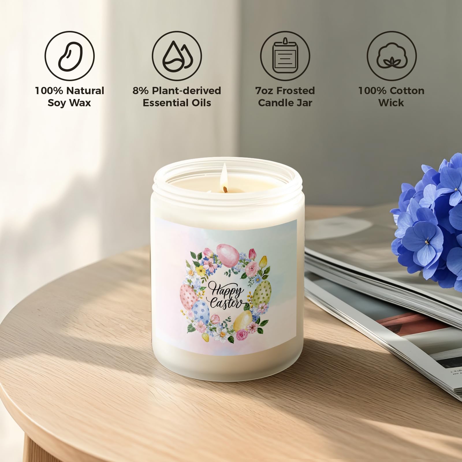 Easter Candle - Cream Vanilla Scented Natural Soy Wax Candel for Home, Egg D  cor Spring Candle, Easter Gifts for Women, Clean B