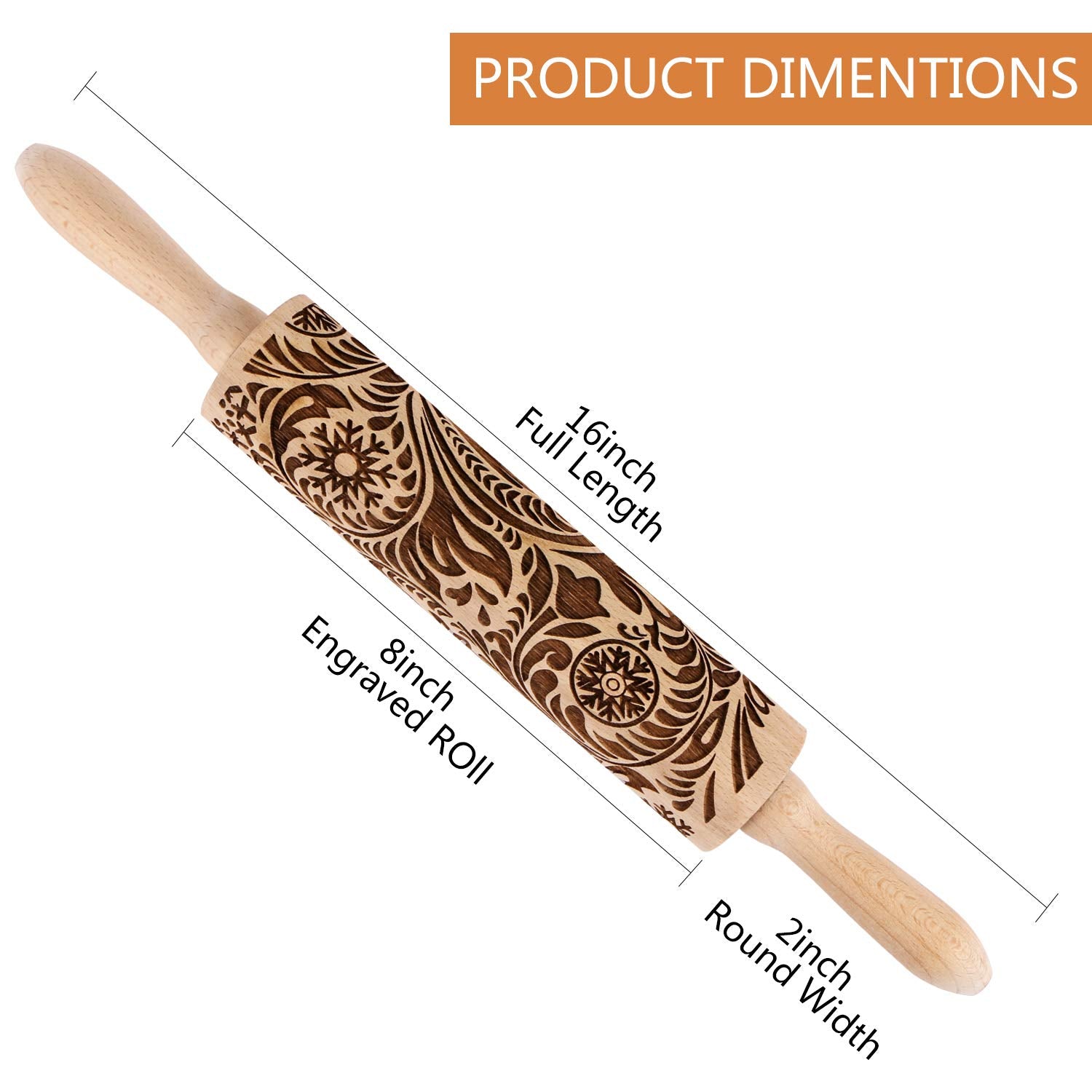 Embossed Wooden Rolling Pin For Baking,Evermarket Deep Engraved Embossing Rolling Pin With Christmas Snowflake Flower Design For