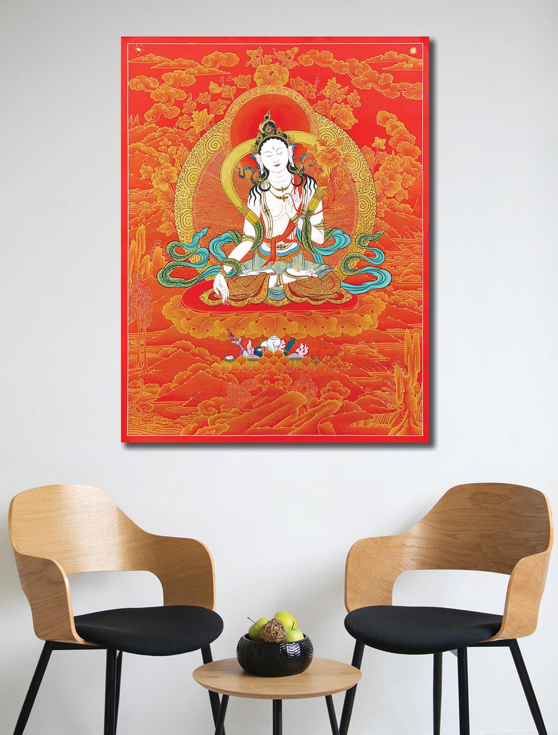 Namaste Home - Canvas Painting - White Tara Buddha - Thangka Art - Tibetan Art - Wall Art for Living Room Decoration (Unframed,