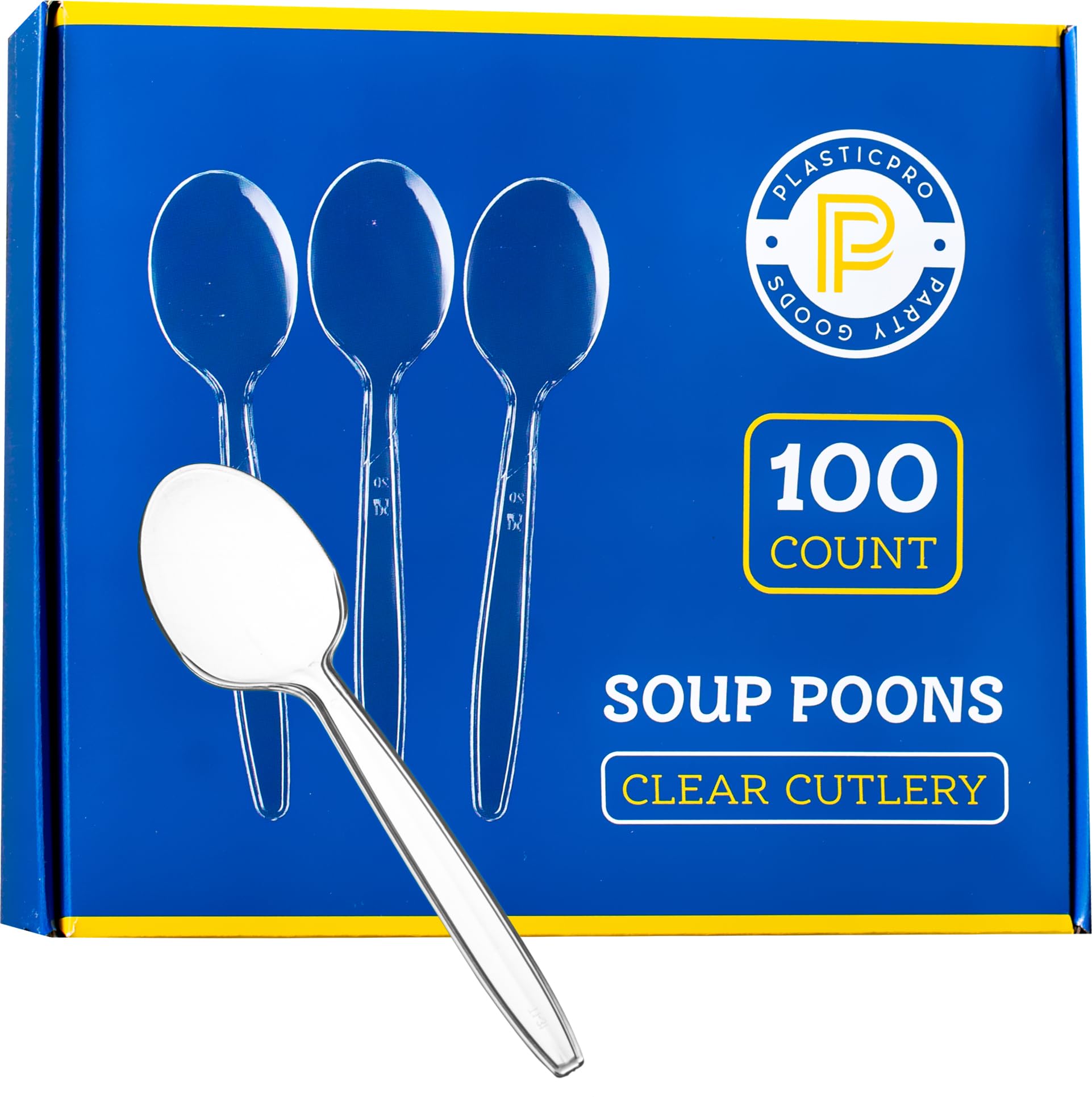 Plasticpro Disposable Clear Plastic Cutlery Disposable Utensils Heavyweight 100 Count (Soup Spoons)
