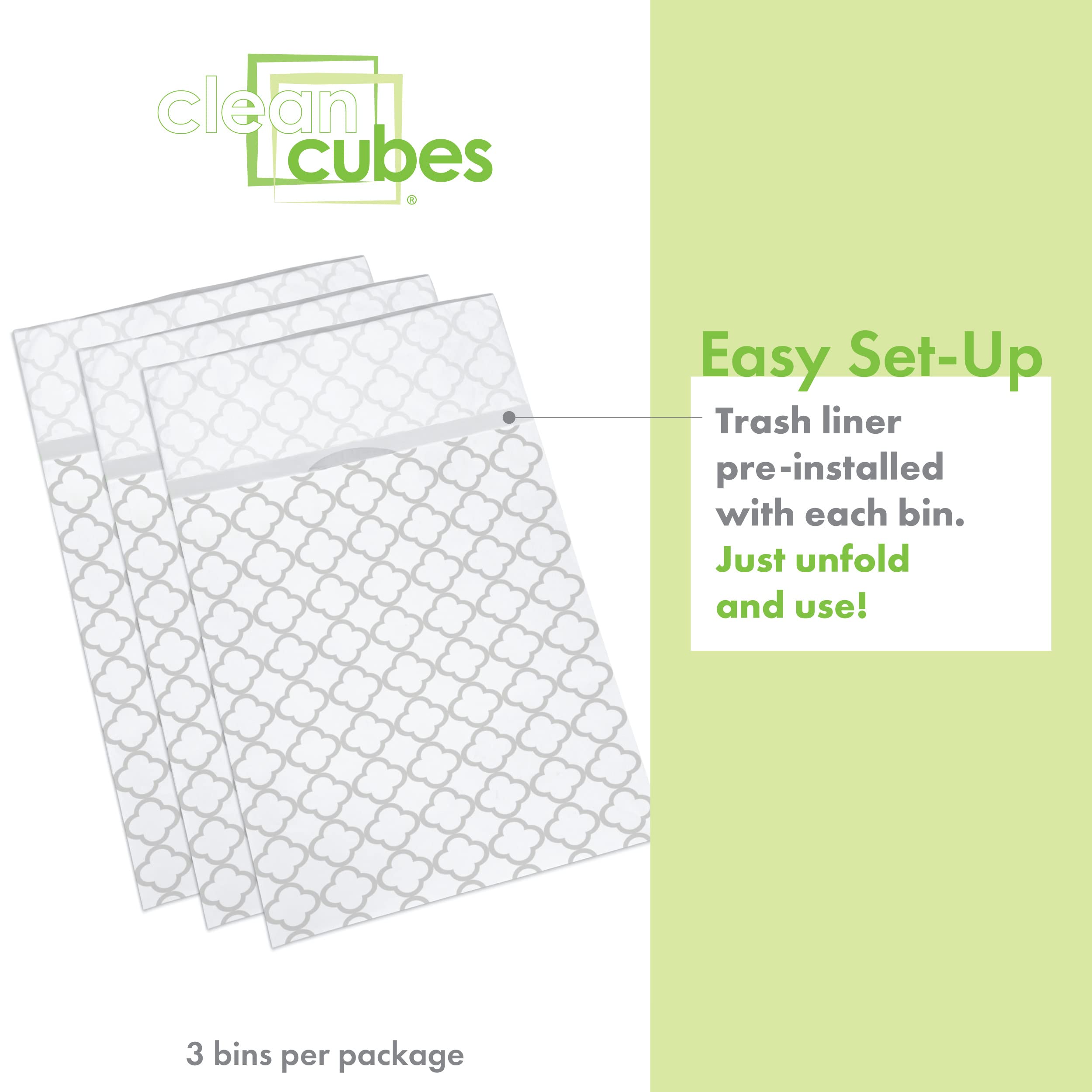 Clean Cubes 30 Gallon Disposable Trash Cans (3-Pack). Reusable Garbage and Recycling Bins for Parties  Events  and More (Trellis - 30 '' Tall x 14 '' Wide 17 '' Deep)