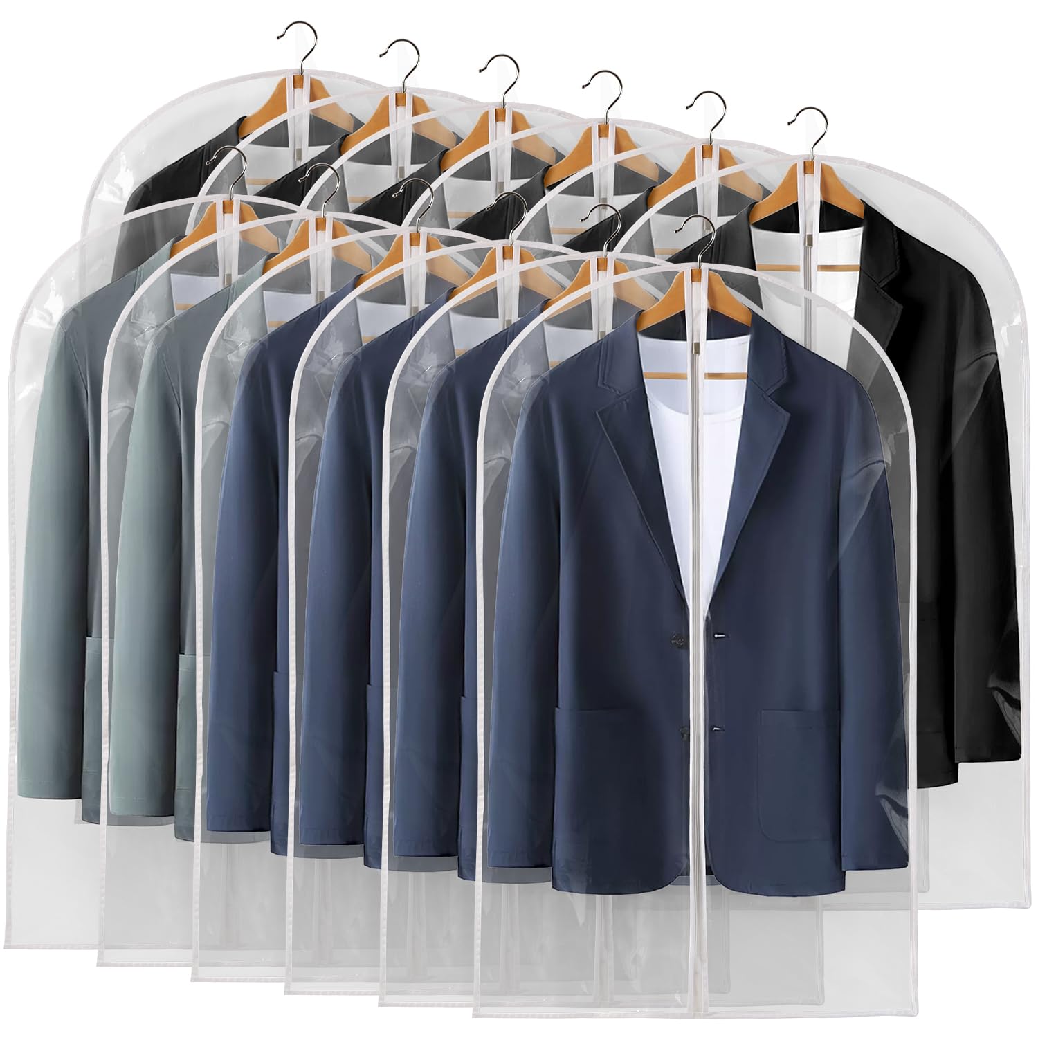 Perber 40'' All Clear Garment Bags For Hanging Clothes, 12 Packs Suit Bags For Closet Storage, Plastic Waterproof Suit Cover Bag