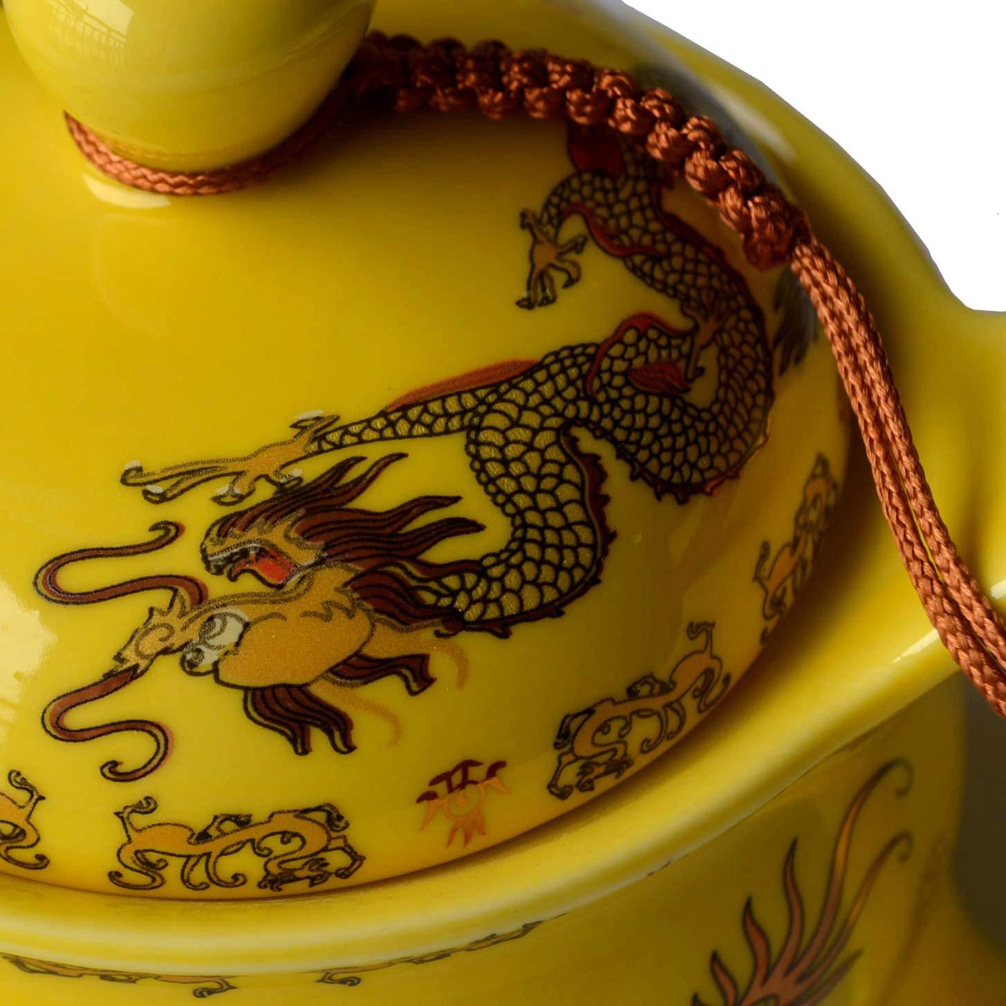 Yxhupot Teapot China Yellow Porcelain 12Oz Dragon Stainless Steel Filtration Infuser Loose Tea (Emperor Yellow)