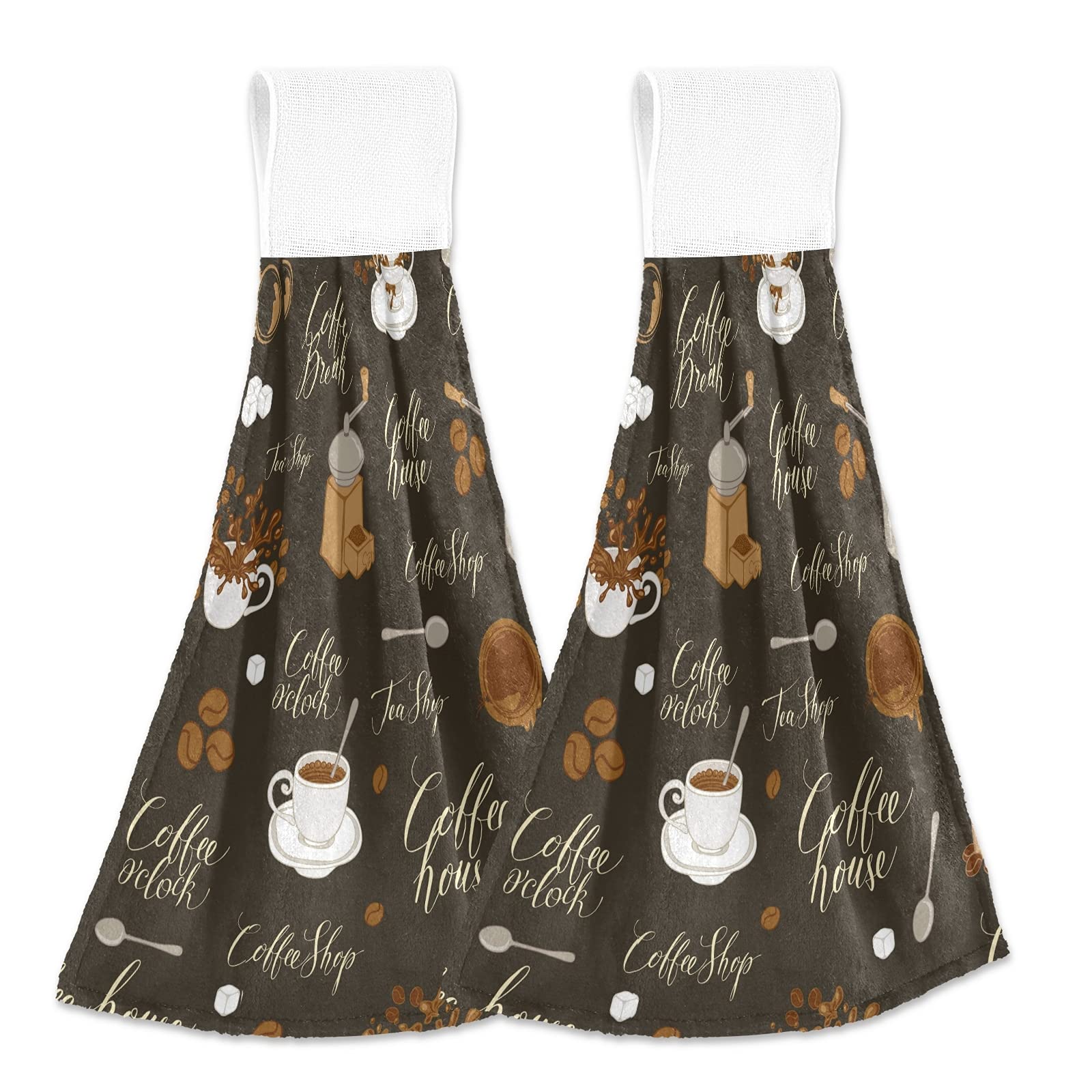 Tea Coffee Beans Theme Kitchen Hanging Towel Cafe Hand Tie Towels Set 2 Pcs Tea Bar Dish Cloths Dry Towel Soft Absorbent Durable