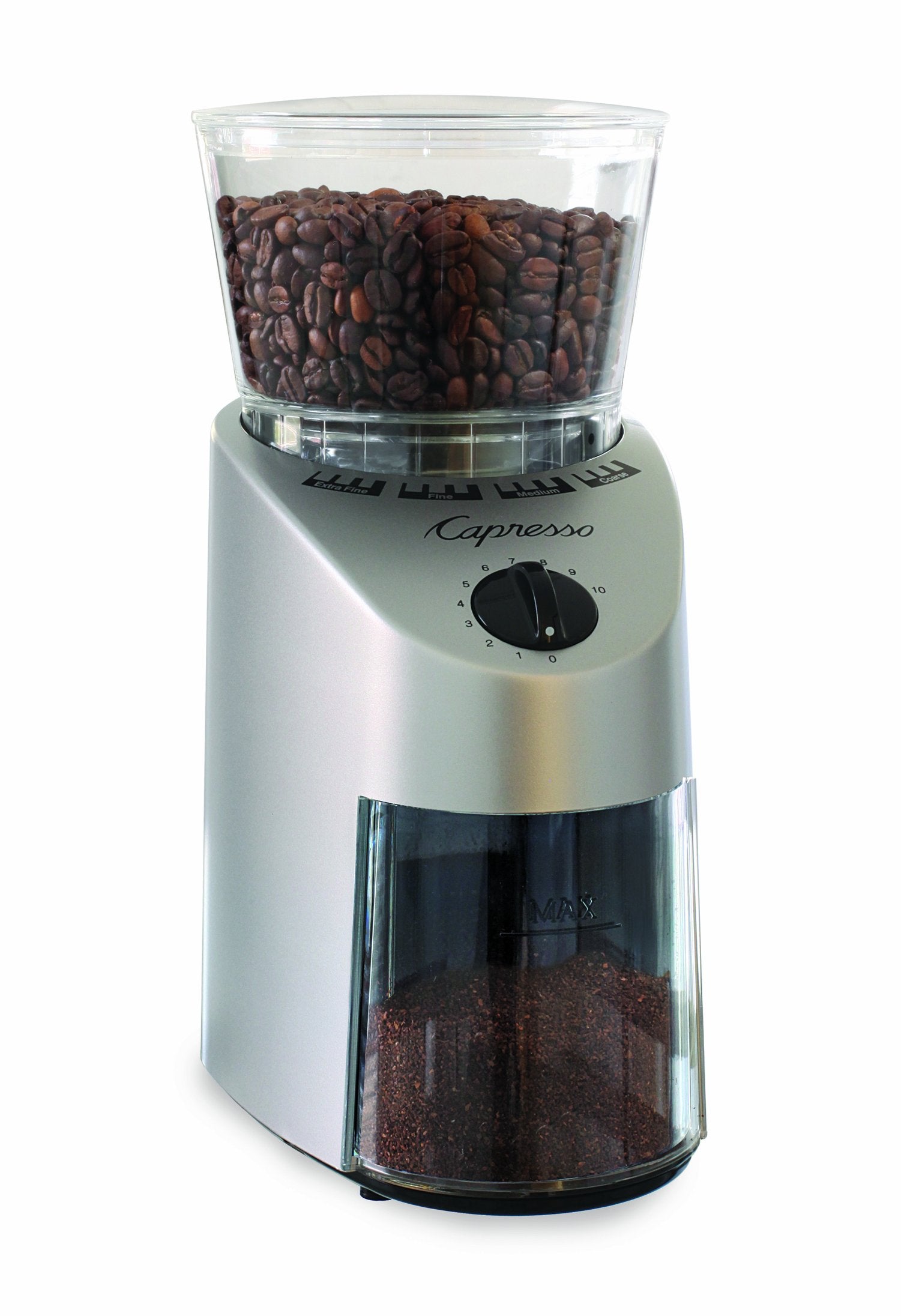 Capresso 560Infinity Conical Burr Grinder, Brushed Silver, 8.8-Ounce, Stainless Steel