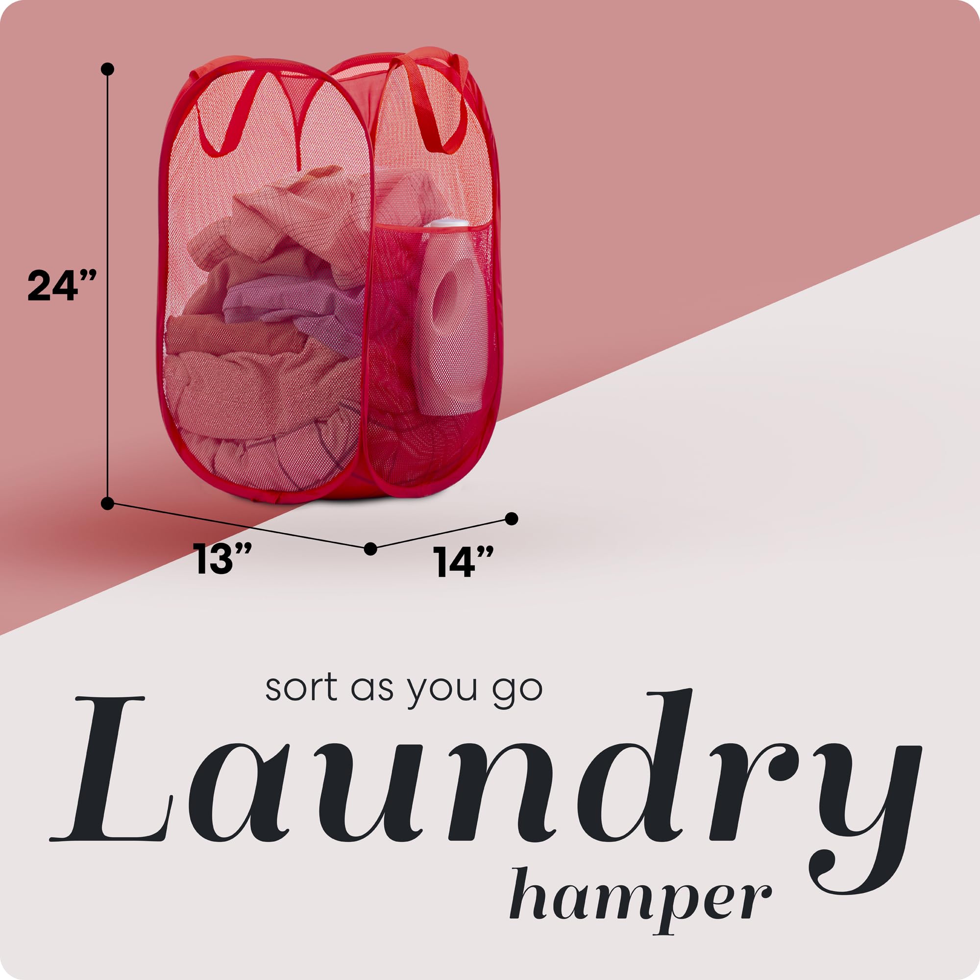 Handy Laundry Collapsible Mesh Pop Up Hamper With Wide Opening And Side Pocket - Breathable, Sturdy, Foldable, And Space-Saving