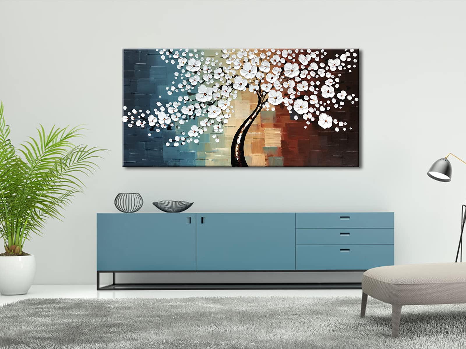Wieco Art Blooming Life Extra Large Abstract Floral Oil Paintings On Canvas Wall Art For Living Room Bedroom Home Decorations Mo