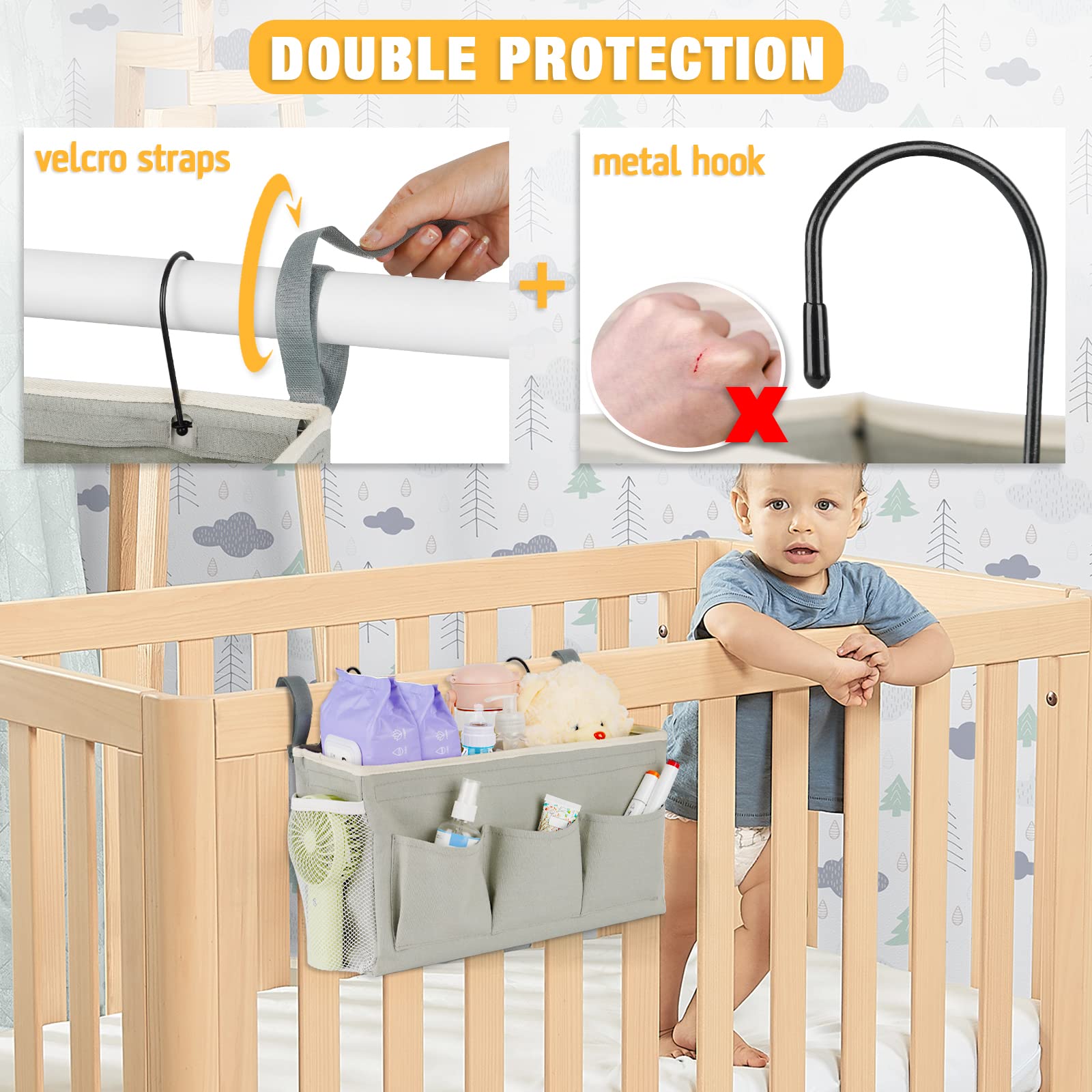 Lilithye Bedside Caddy Bedside Organizer Bedside Storage Caddy with Fixed Straps and Water Bottle Holder for Home College Dorm B