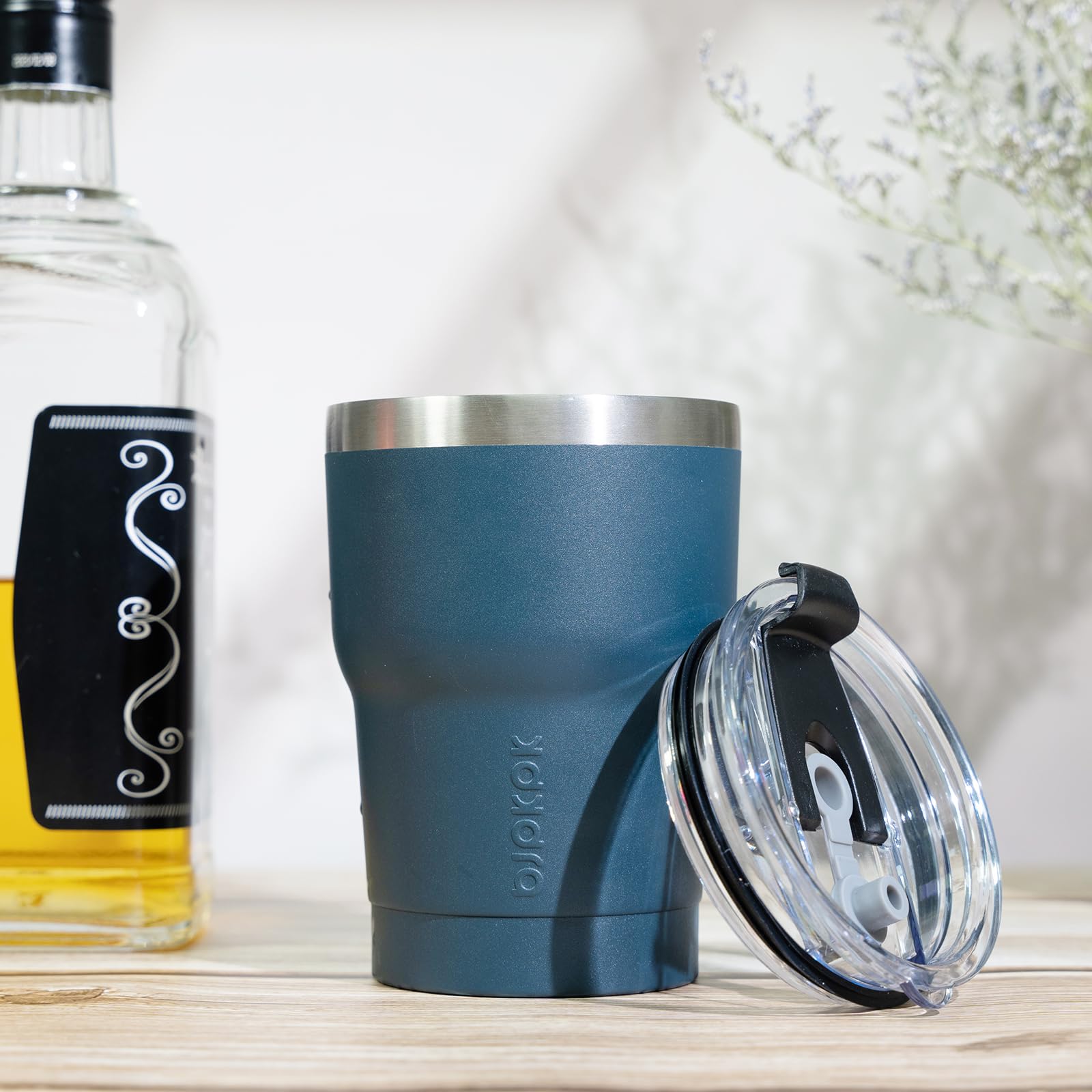 Bjpkpk Tumbler With Handle 10 Oz Stainless Steel Double Wall Insulated Tumbler Cups With Lid And Straw,Black