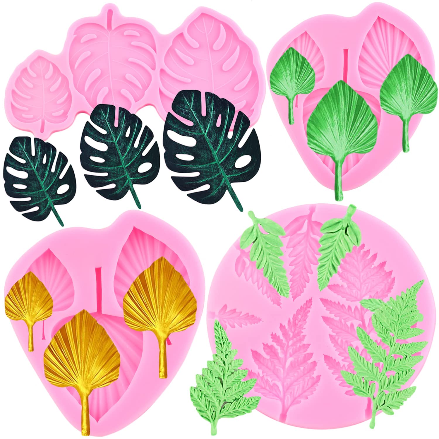 Zixiang Fan Leaf Fondant Mold Tropical Leaf Monstera Leaves Silicone Molds Fern Leaves Candy Mold For Chocolate Gum Paste Cupcak