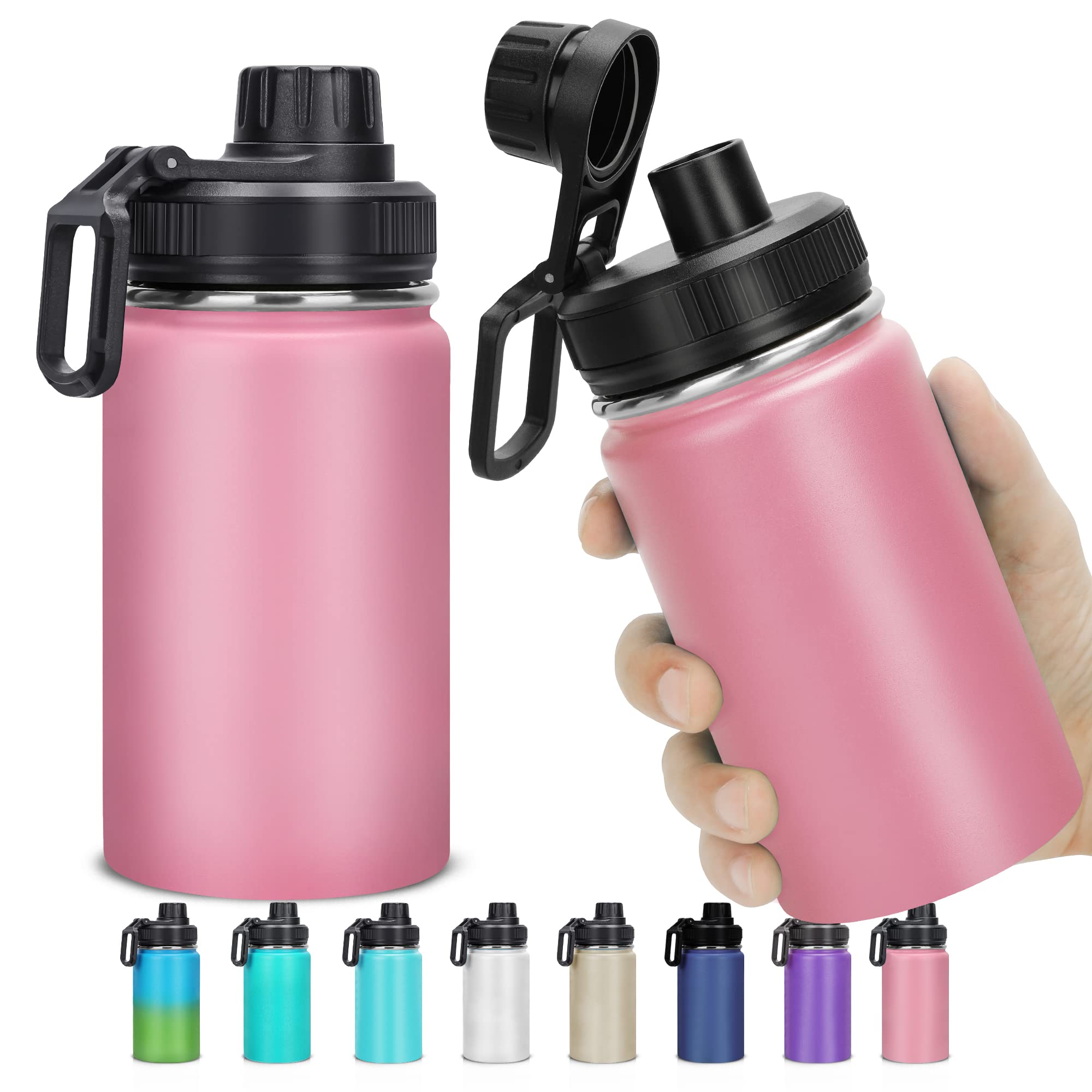 ANSEVO 12oz Insulated Water Bottle, Stainless Steel BPA Free, Pink