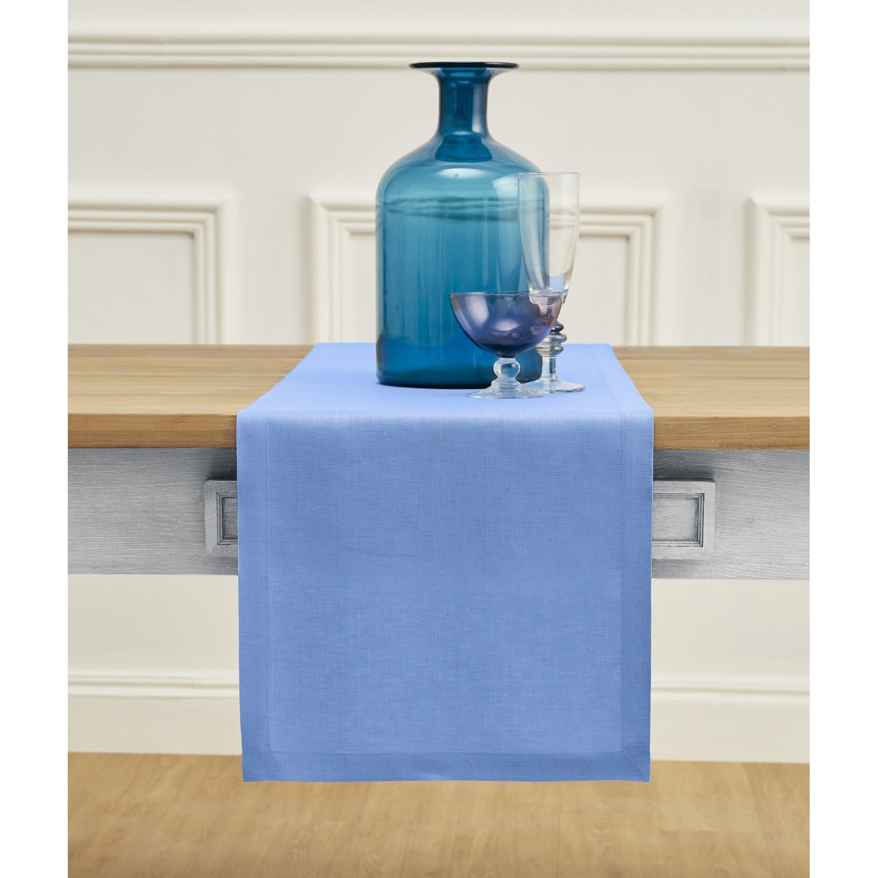 Solino Home Linen Table Runner 36 Inch - 100% Pure Linen Provence Blue Table Runner 14 X 36 Inch - Machine Washable Dining Chris