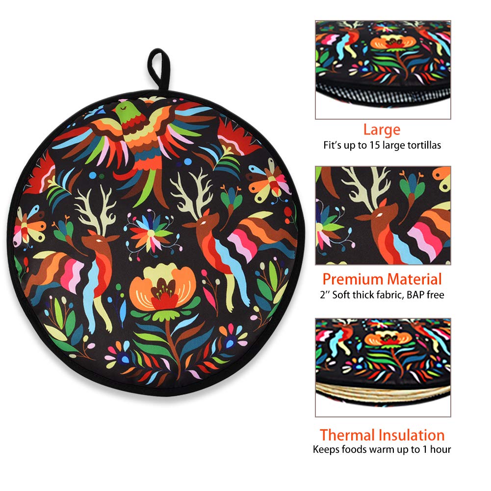 Vnom Tortilla Warmer Pouch 12 Inch Insulated & Microwaveable Fabric Tortilla Keeper Holder Keeps Warm For Corn Flour Taco Pizza