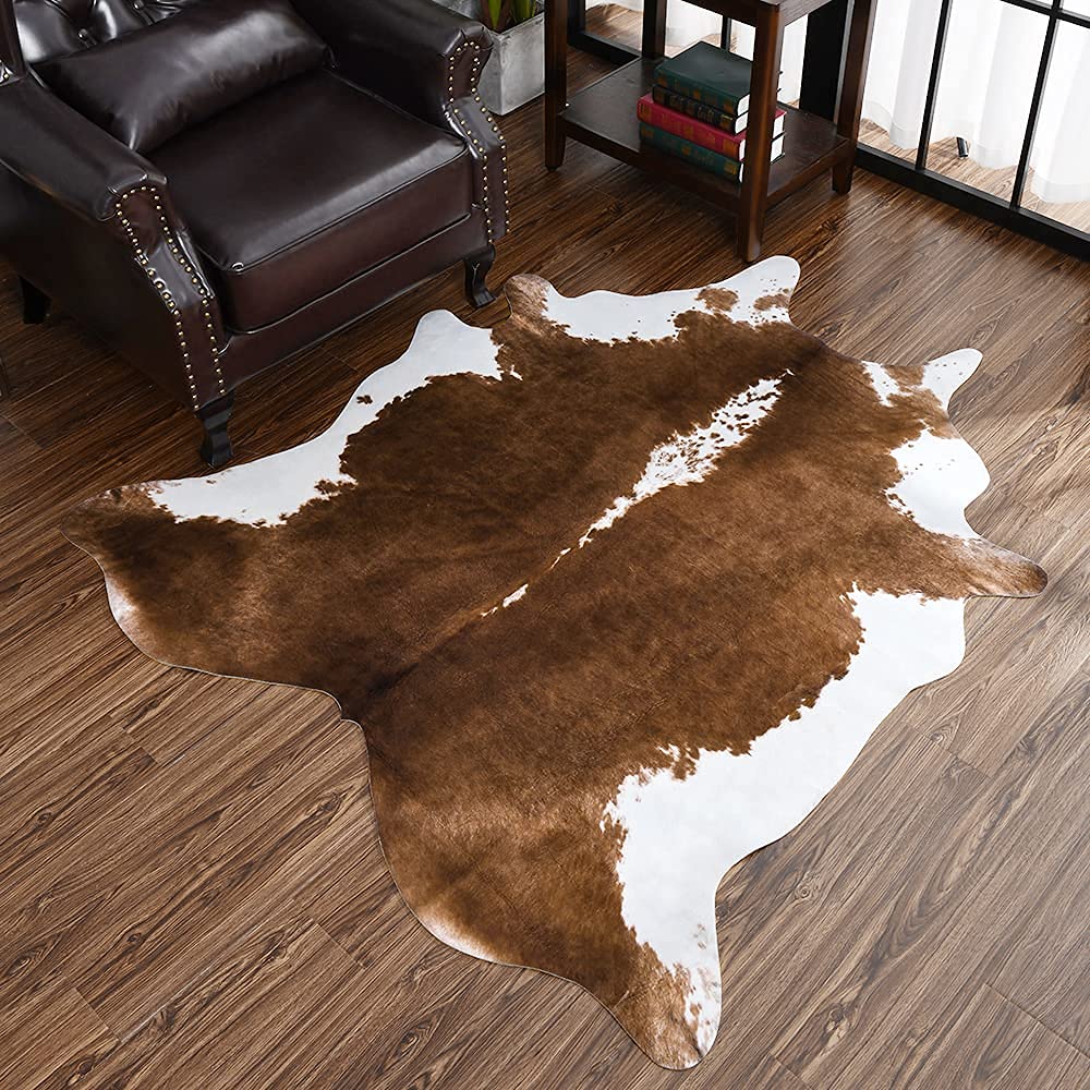 HOMORE Cowhide Rug, Cute Cow Print Rug for Living Room Faux Cow Hide Animal Print Carpet for Bedroom Office Table, 4.6 x 5.2 Fee