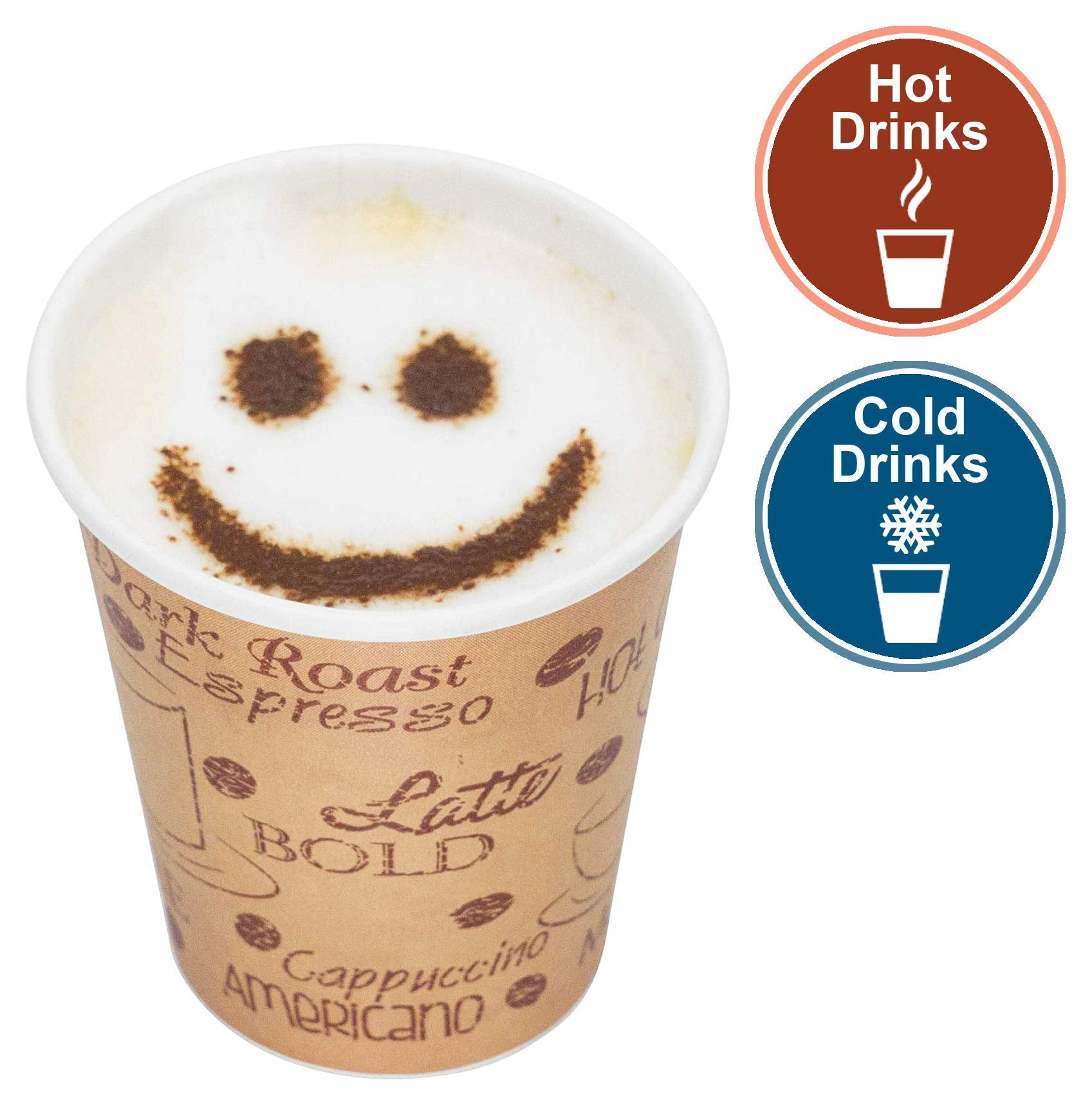 Ecodesign-Us 8 Ounce Disposable Paper Coffee Cups With Black Lids - 50 Sets - Double Shot Espresso Coffee To Go Medium Portion