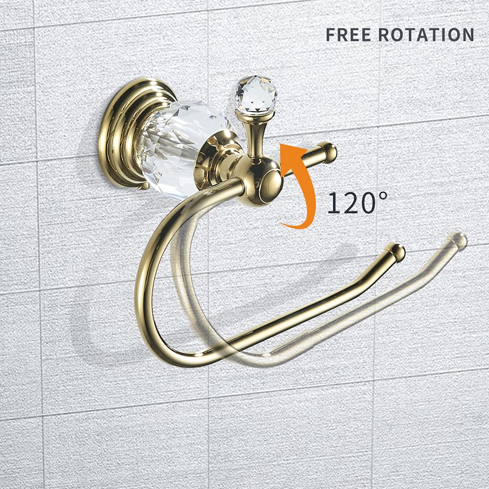 Wolibeer Polished Gold Toilet Paper Holder, Brass Crystal Tissue Holder Bathroom Accessories Wall Mounted