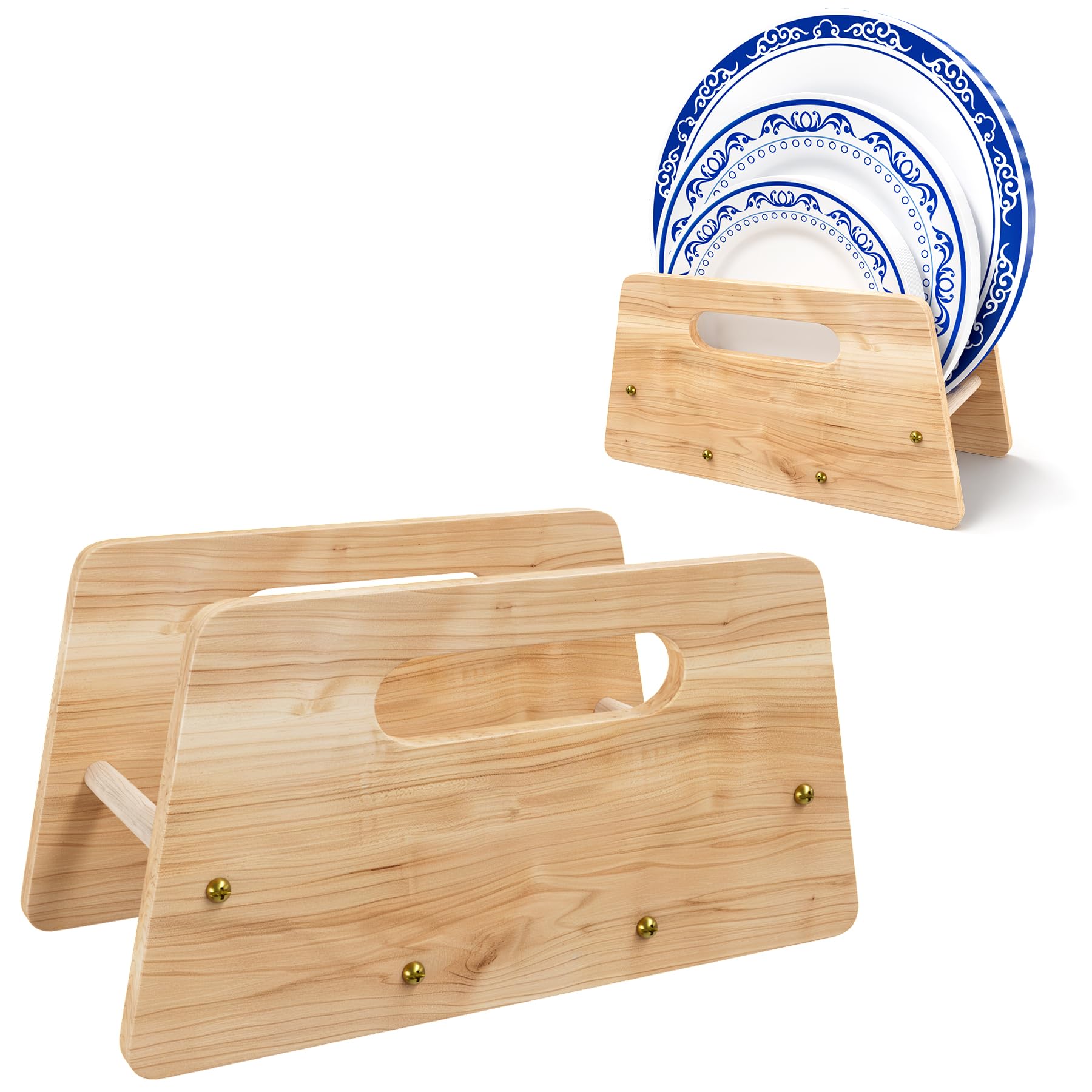 Silvatera Wooden Disposable Plate Dispenser, Acacia Plate Holder for 512 Inches Paper Plastic Foam Plate Storage Organizer Rack