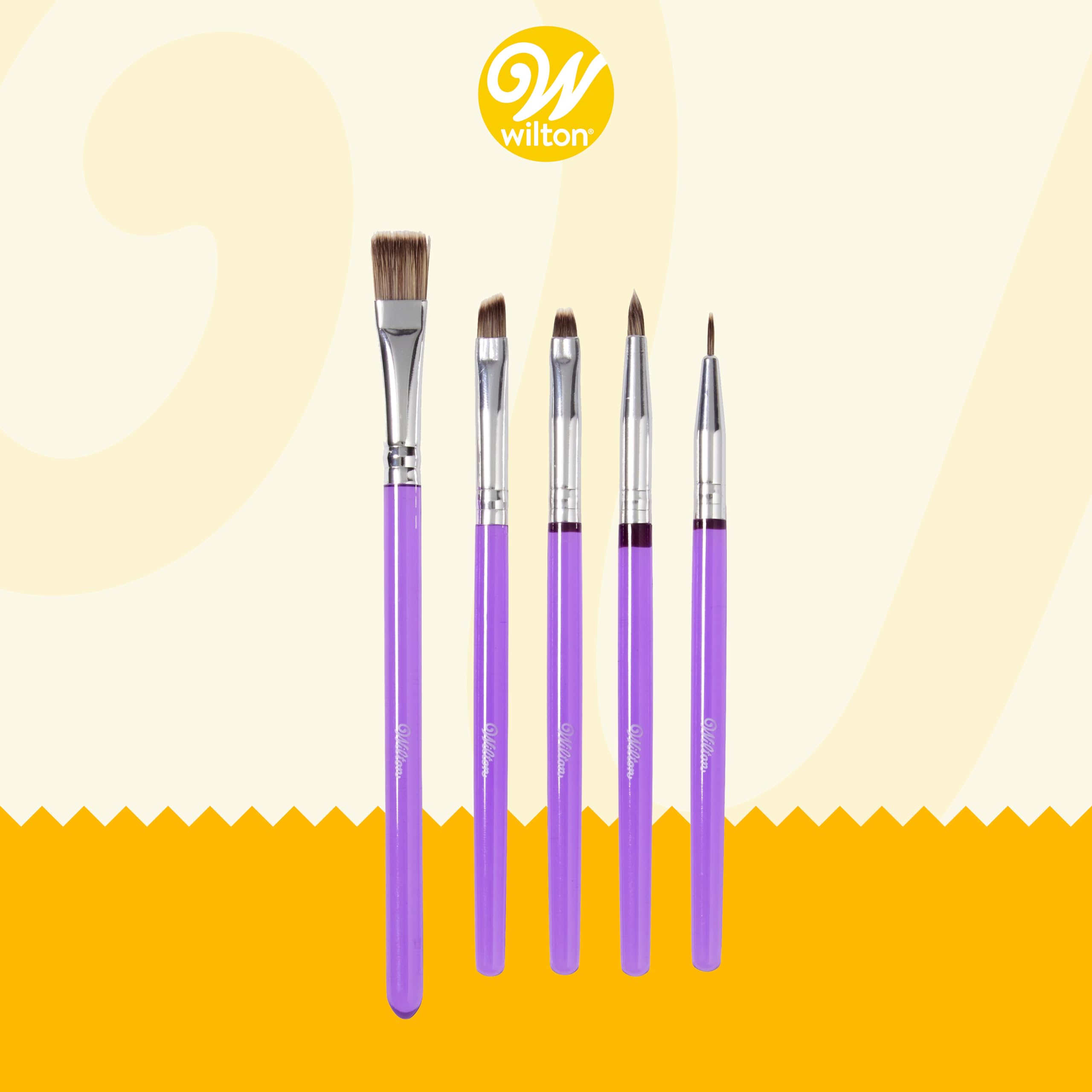 Wilton 5-Piece Food Safe Decorating Brush Set - Purple Synthetic Bristles for Edible Glitter and Color Painting, Model 1907-1352