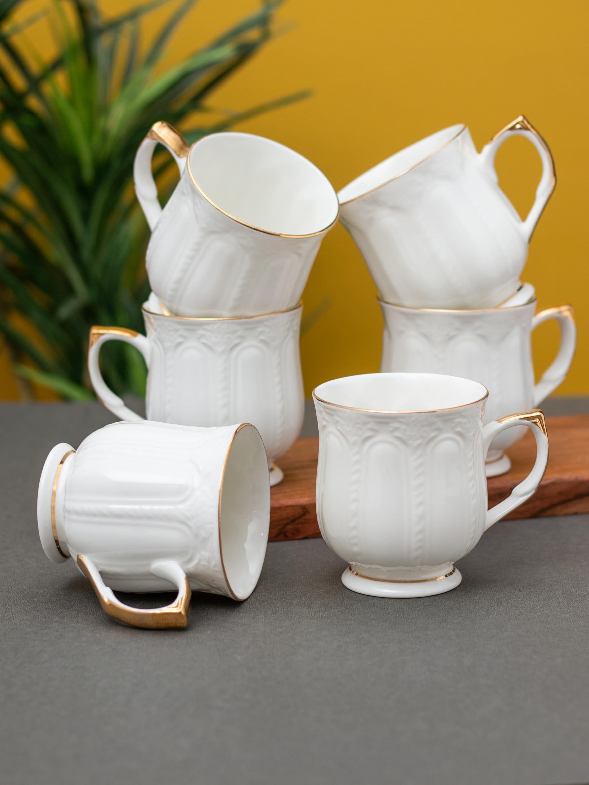 Clay Craft Fine Ceramic Gold Printed Tea/Coffee Cup Set Of 6-200 Ml Each (Imp Dlx1401), Tea Cup Set Of 6, Mugs For Coffee, Cups 