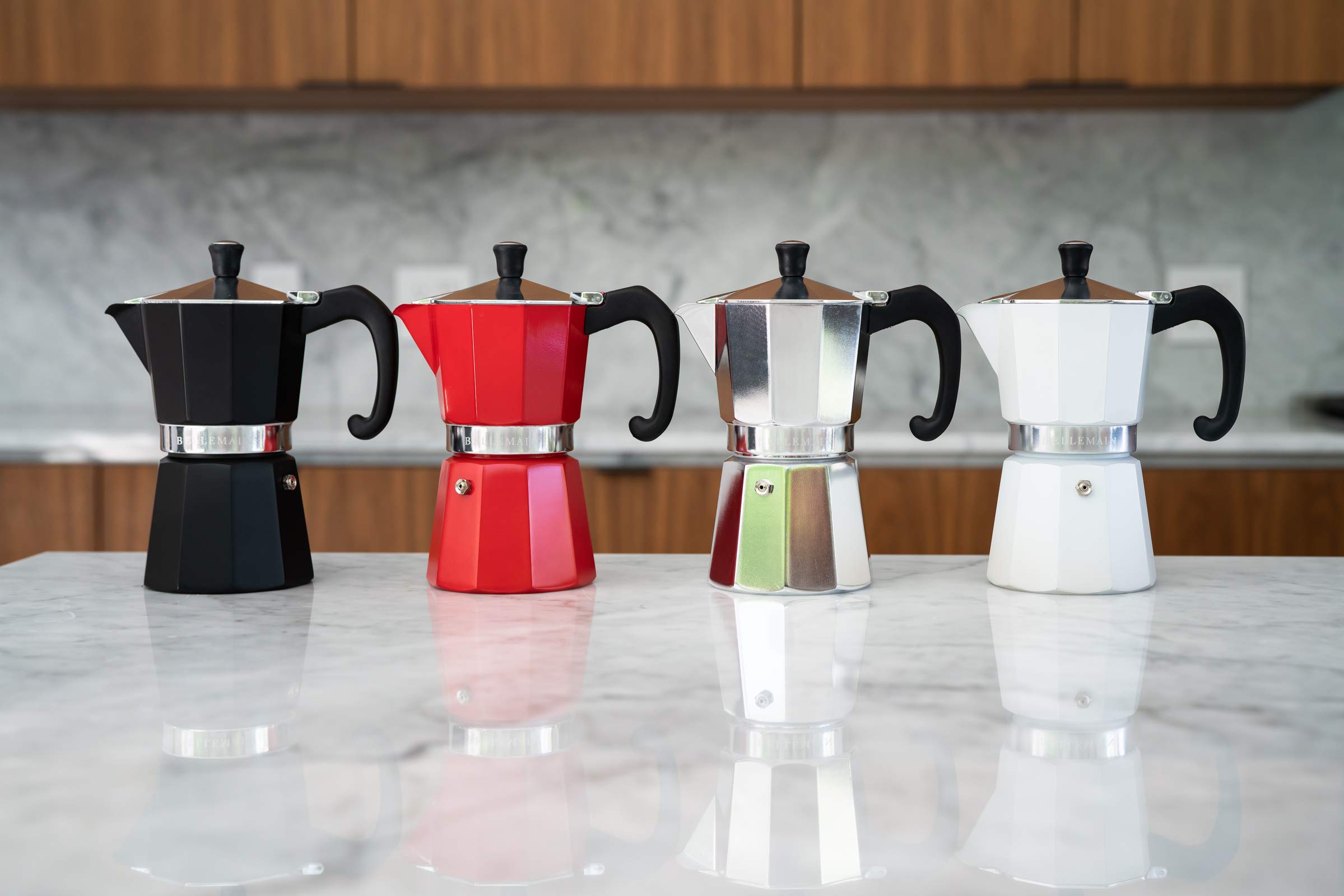 Bellemain Stovetop Espresso Maker Moka Pot, 3 Cup, Aluminum, White, Model 810046310212
