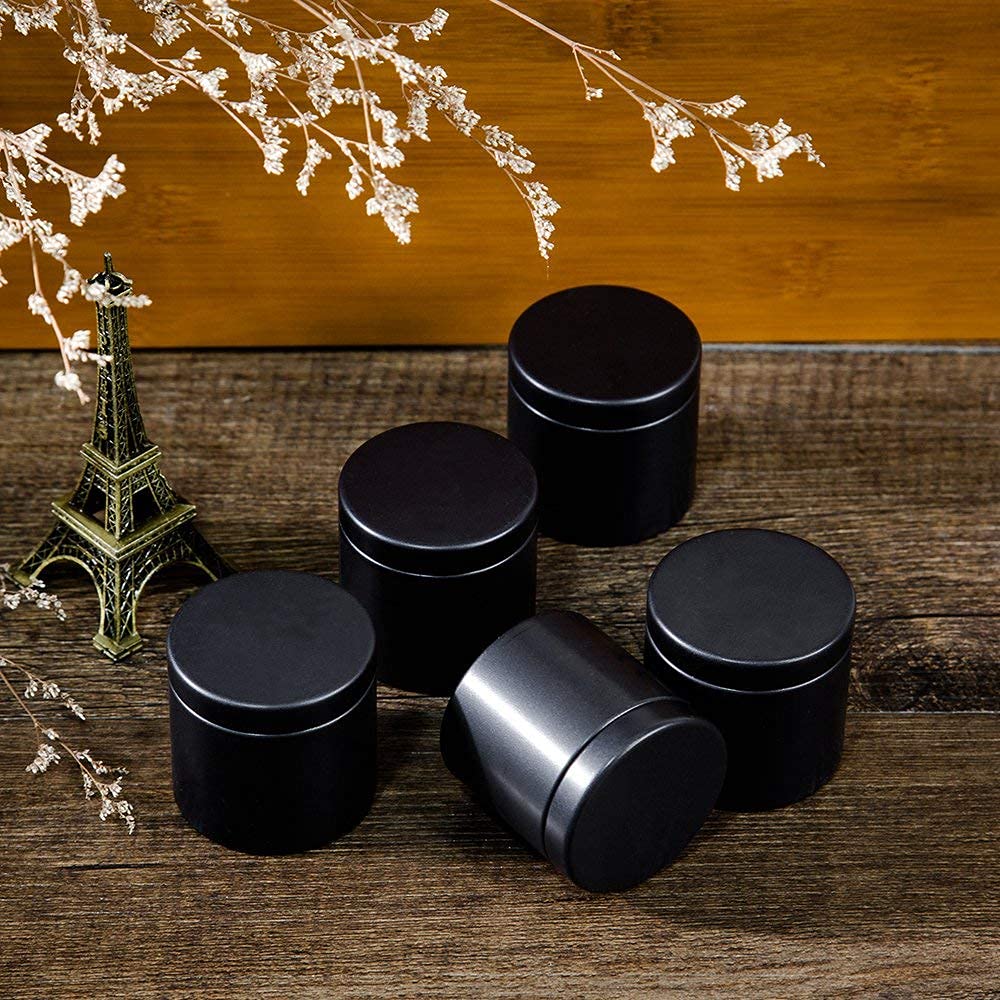 Tianhui Small Tin Can Box With Lids Canister For Coffee Tea Candy Storage Loose Leaf Tea Tin Containers Storage 5 Pcs (Black, S)