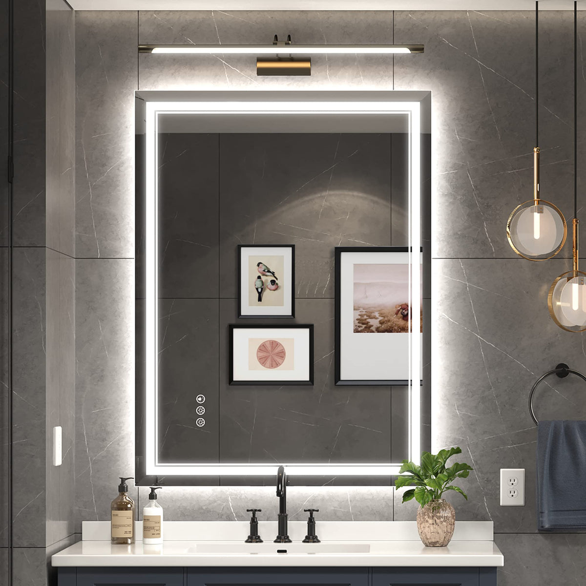 Ratsamee 24X32 Inch Led Mirror For Bathroom With Front Light And Backlit, Dimmable Anti Fog Wall Bathroom Mirror With Led Lights