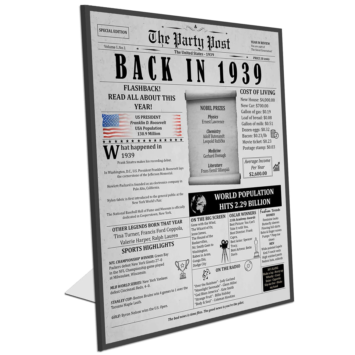 86Th Birthday Poster 8 X 10 Party Sign - Born 86 Years Ago Table Party Supplies. Back In 1939 Home Decor Bday Card. Wedding Anni