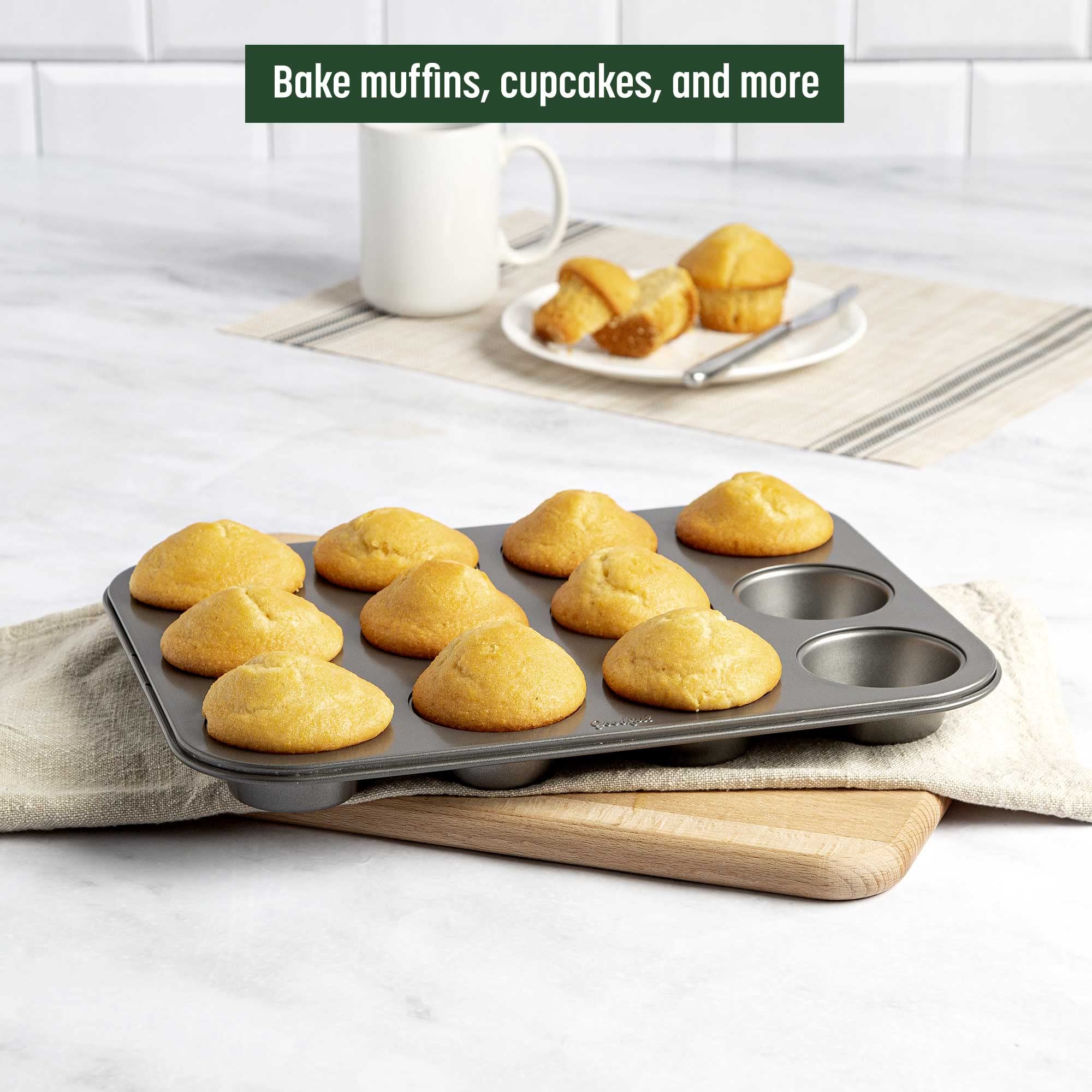 Goodful Nonstick Muffin Pan Set, Heavy Duty Carbon Steel With Quick Release Coating, Made Without Pfoa, Dishwasher Safe, 2-Pack