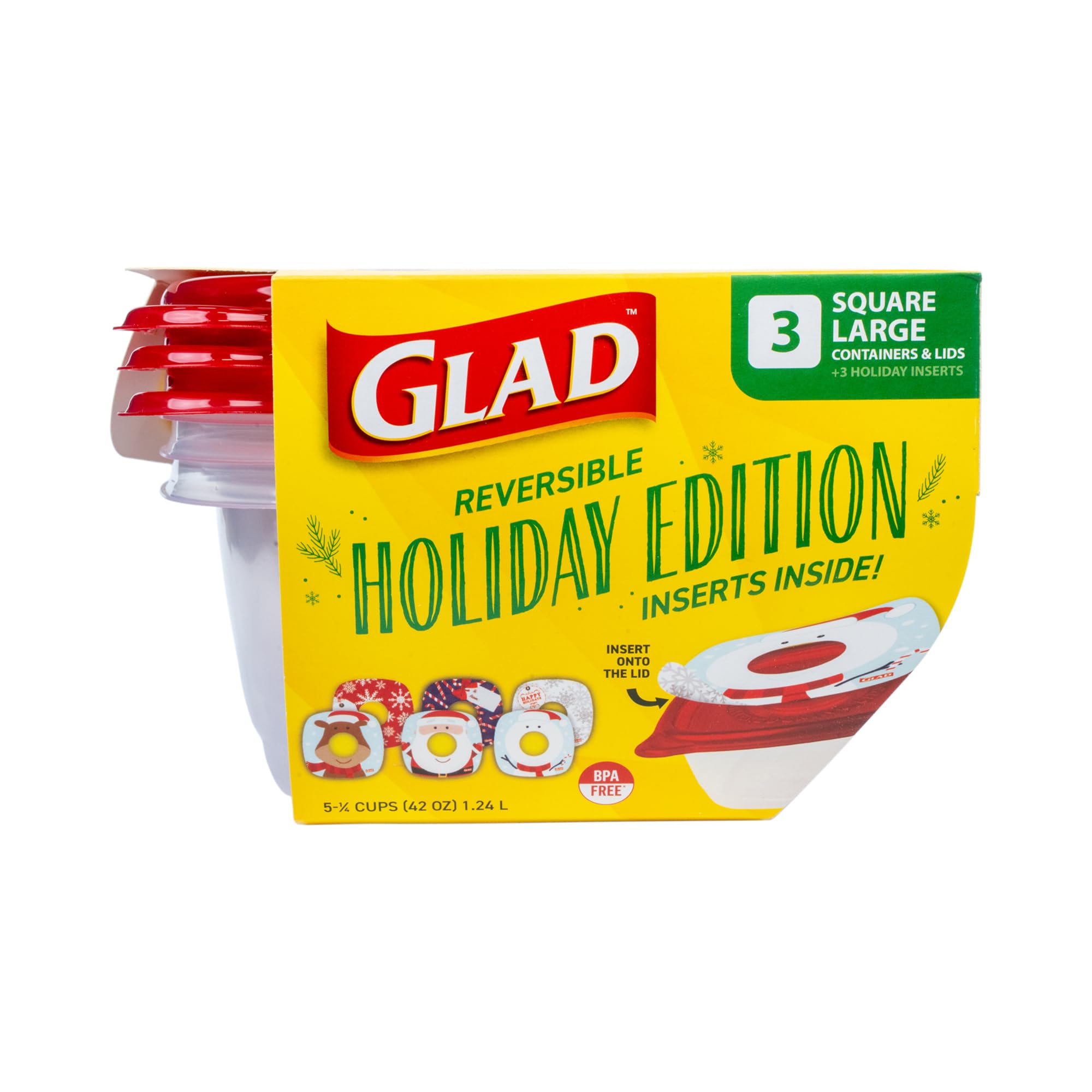 Glad GladWare Holiday Food Storage Containers with Reversible Gift Tags, Large Square BPA Free Plastic for Holiday Cookies and G