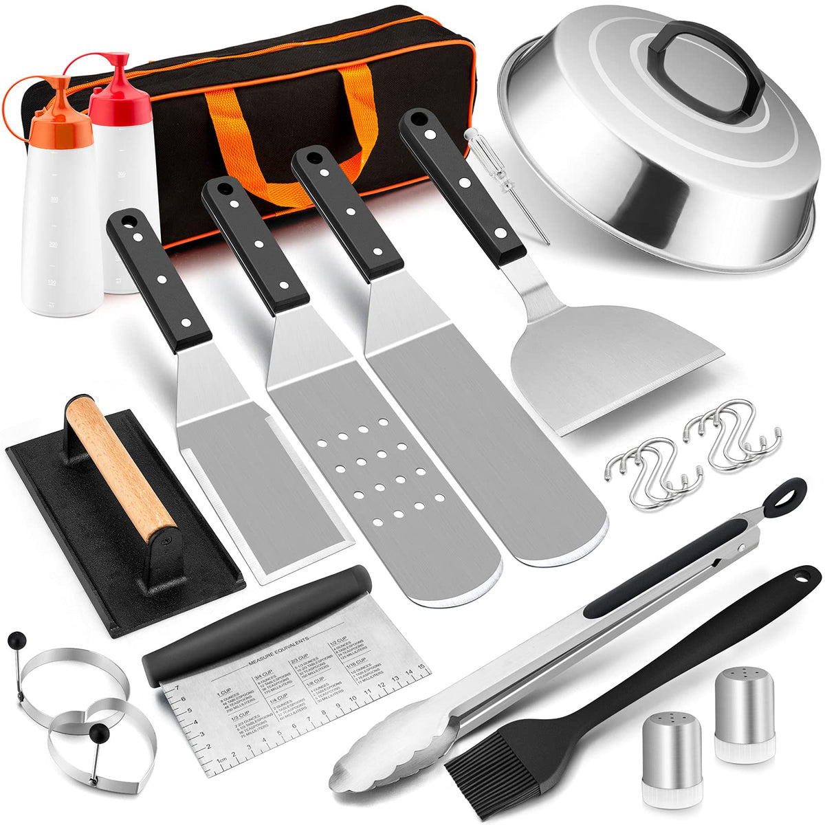 Hasteel Griddle Accessories Kit Of 16, Professional Stainless Steel Griddle Spatula Tools In Storage Bag, Heavy Duty Metal Spatu