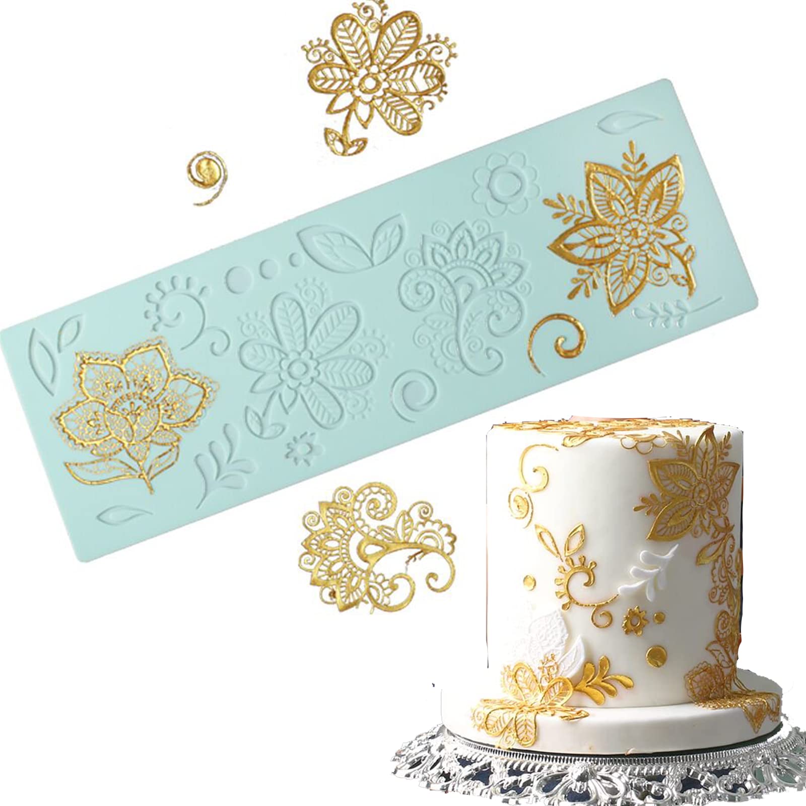 Anyana Flowers Leaves Cake Lace Mold, Lace Fondant Molds Silicone Lace Molds For Wedding Cake Decorating, Clay Mould,Gum Cupcake