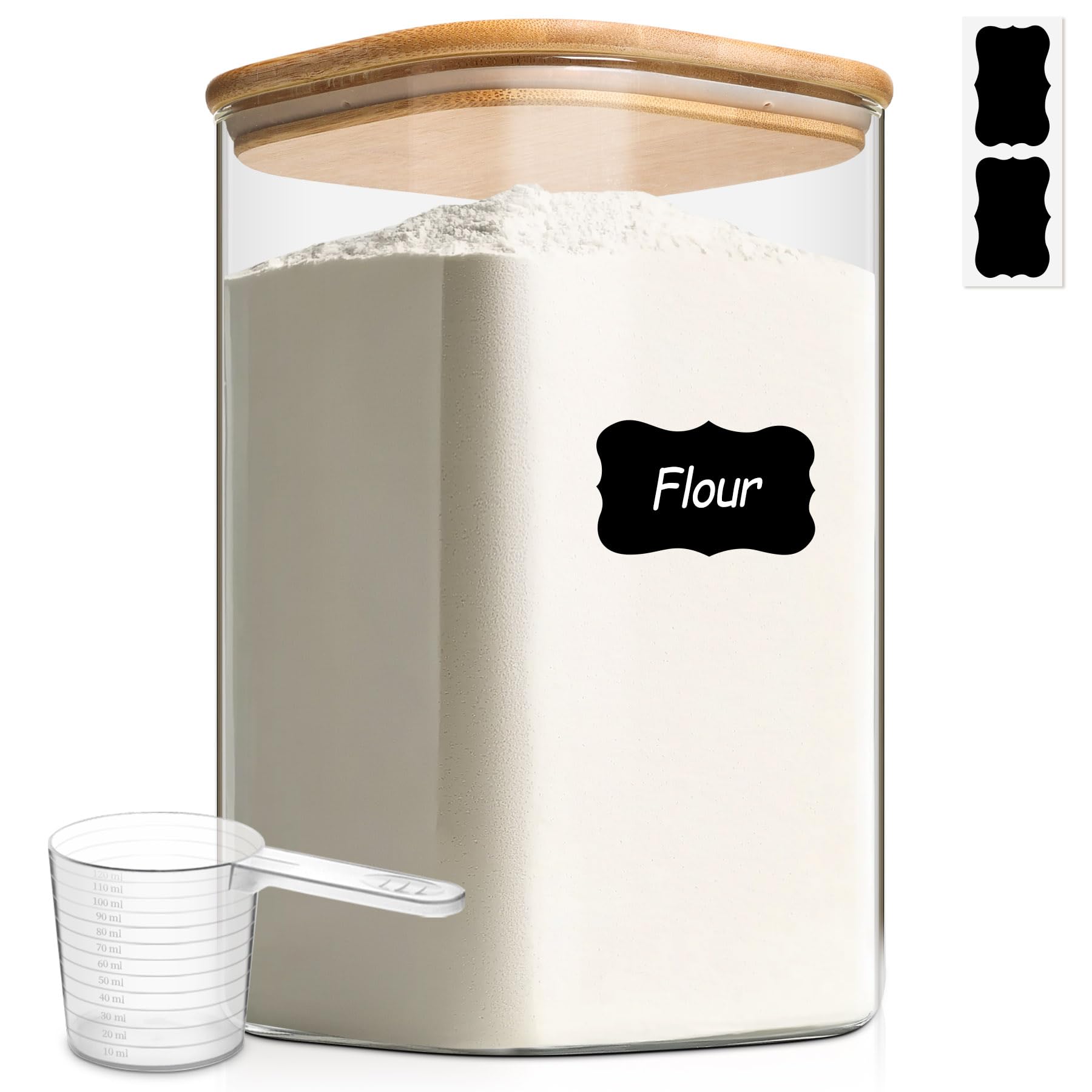 ComSaf 4.6Qt Glass Food Storage Containers, 1.2 Gallon Glass Flour and Sugar Containers with Airtight Lids, Large Square Jars wi
