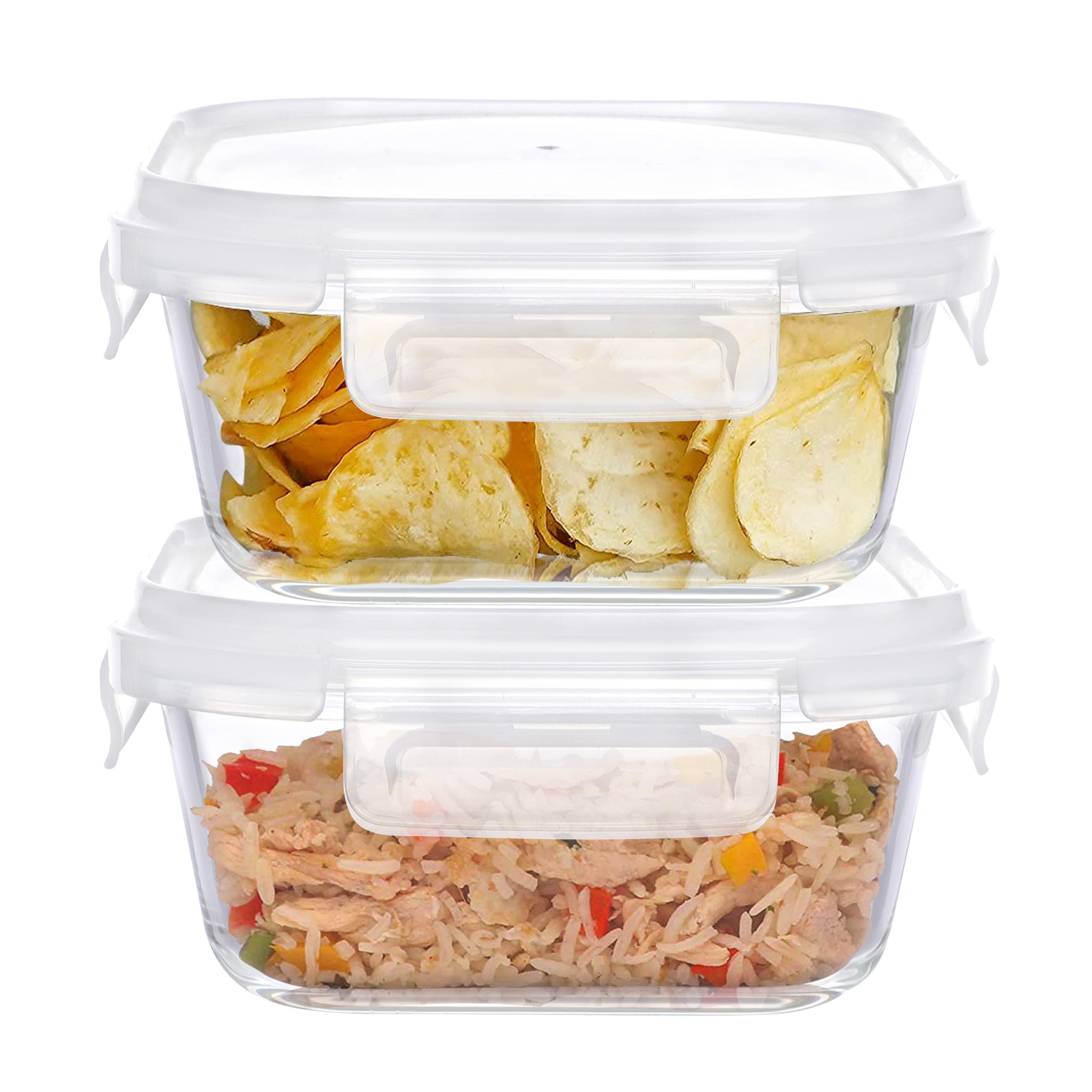 Simparte 320Ml Borosilicate Square Glass Container With Lid Set Of 2 Microwave, Oven, Freezer & Dishwasher Safe Leak-Proof Stora