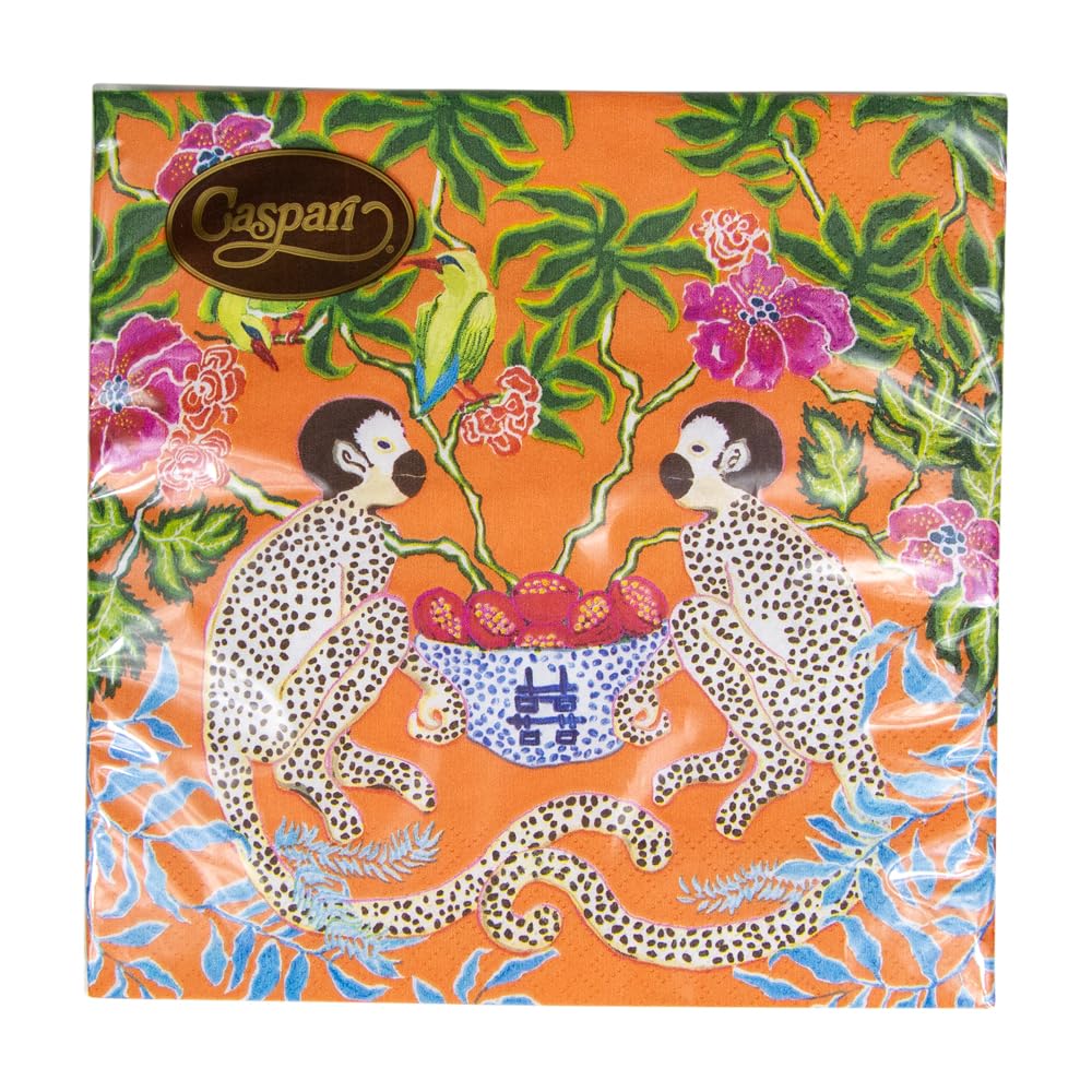 Caspari Monkeys Paper Luncheon Napkins in Orange - Two Packs of 20