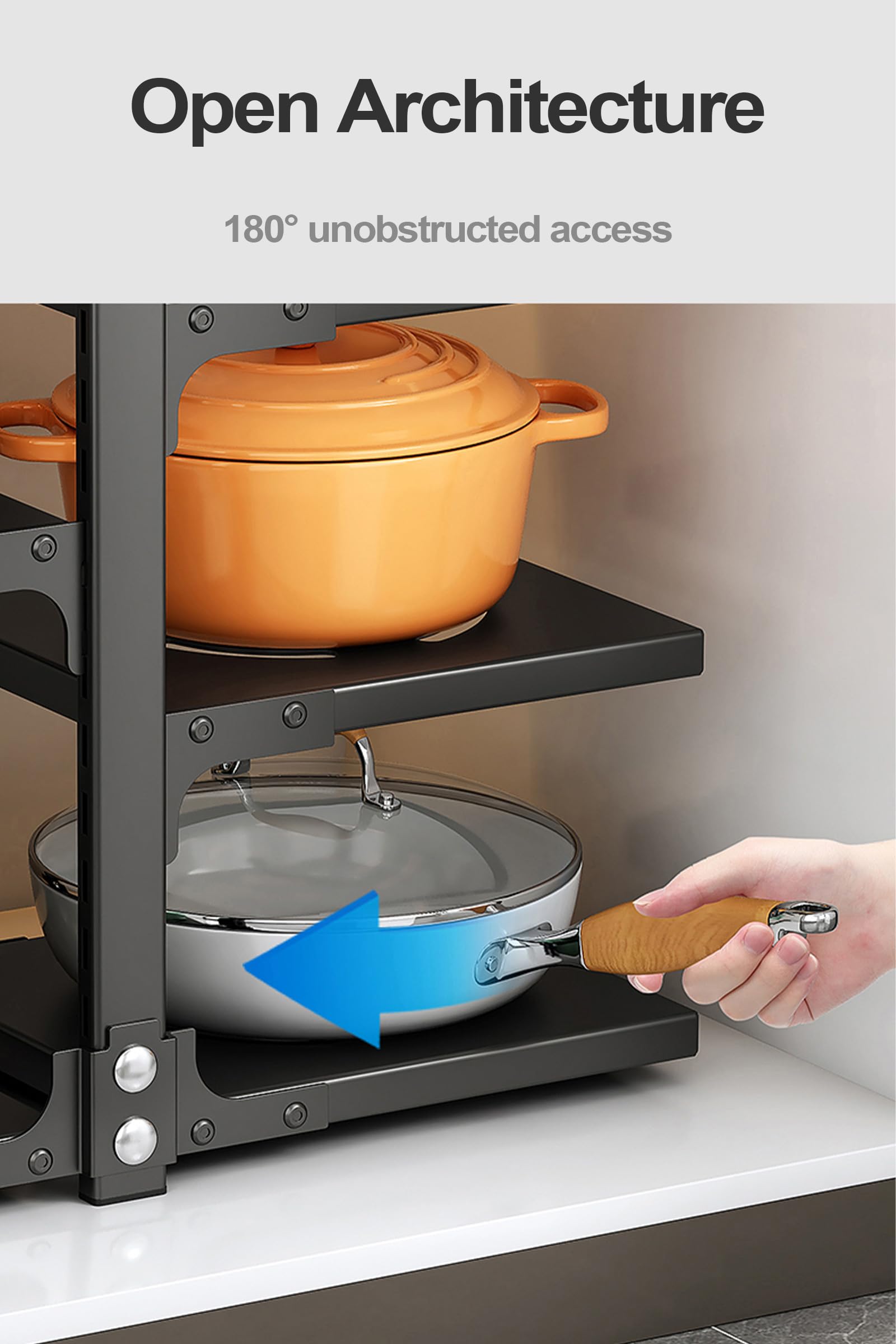Yanyygu Pots And Pans Organizer For Cabinet, Heavy Duty Pot Pan Rack Under Sink Organizers And Storage,Kitchen Cabinet Organizer