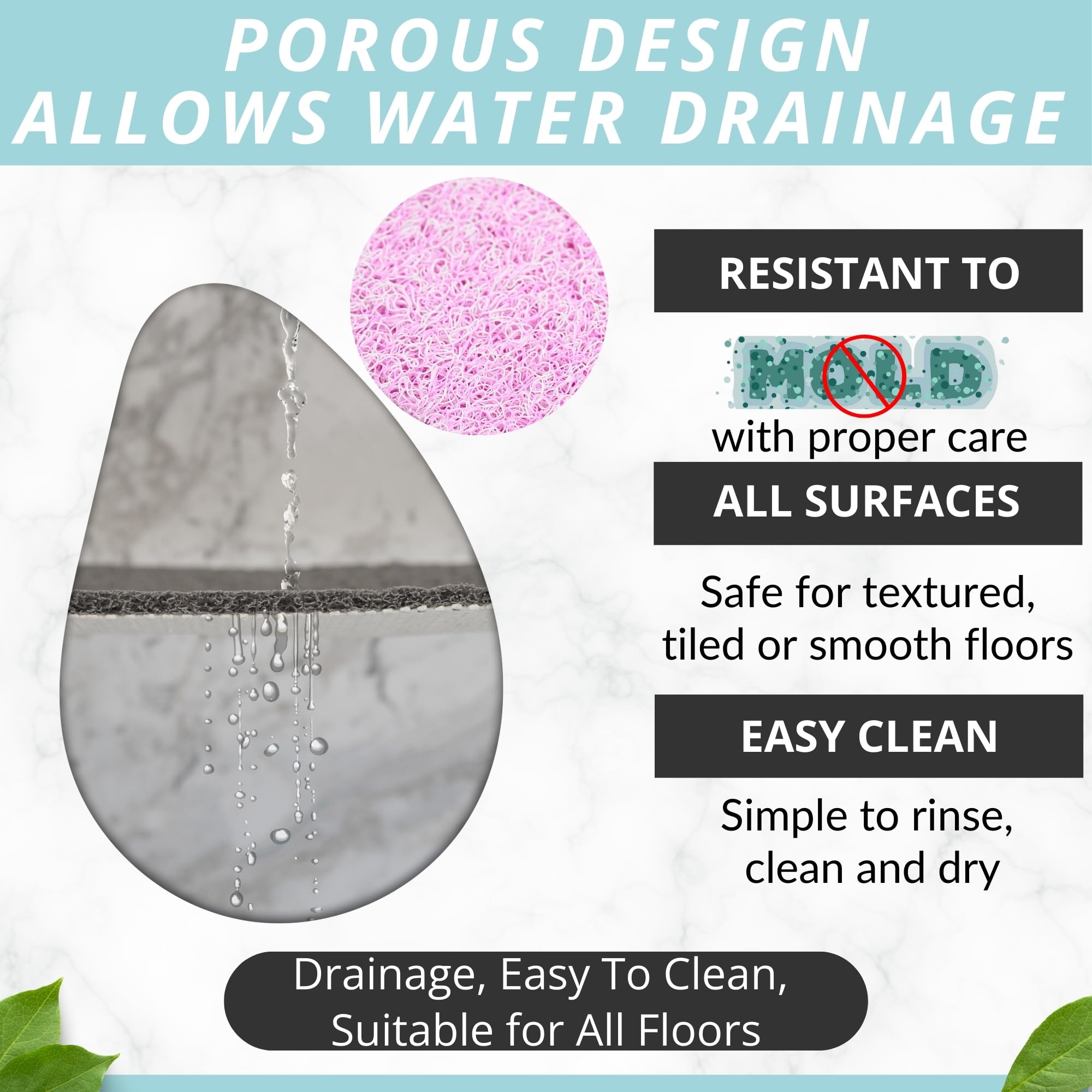 Enkosi Soft Loofah Mat - Extra Large Square Shower Mat - Non Slip Bathroom Bath Shower Mat - Pink Mix (31X31 Inches)