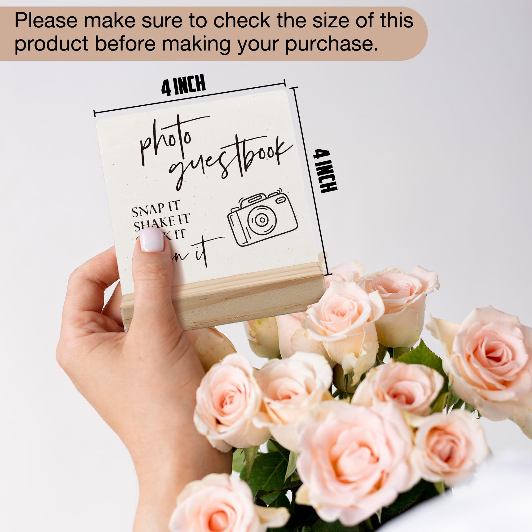 ANIANG Wedding Guest Book Desk Decor 4x4 Inch, Photo Guest Book Sign Wood Plaque, WeddingGuestBook Sign, Wedding GuestBook Sign