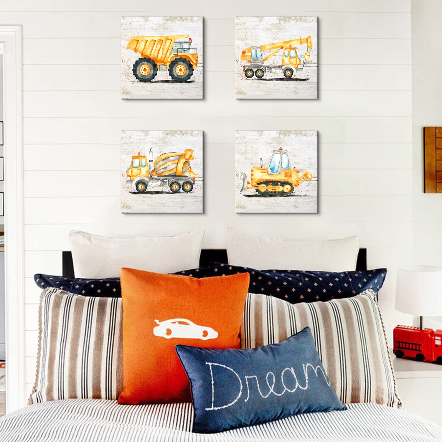 Construction Decor For Boys Room Truck Canvas Wall Art For Toddler Bedroom Tractor Digger Excavator Pictures Vehicle Themed Post