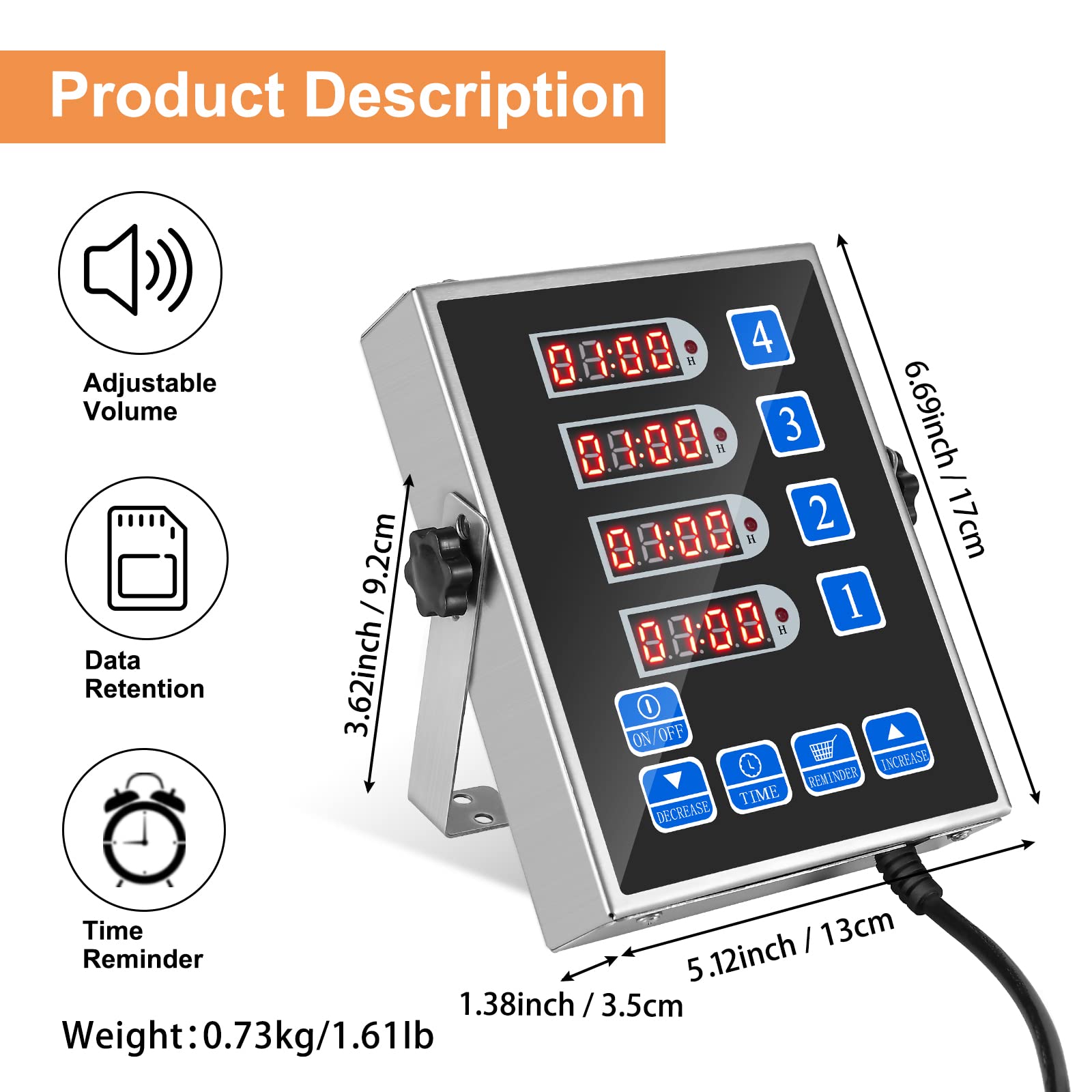 Yooyist Kitchen Timer Commercial Restaurant Cooking Timers Digital 4 Channel Loud Reminder Heavy Duty Stainless Steel For Food F