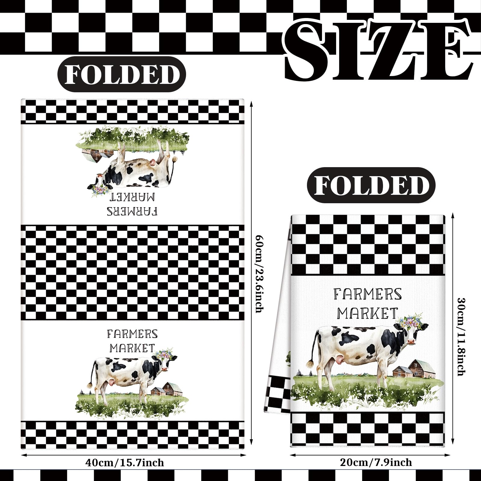 Fuweave 6 Pcs Farm Animal Kitchen Towels Decorative Set Cow Sheep Pig Chicken Floral Buffalo Plaid Funny Dish Towels For Kitchen
