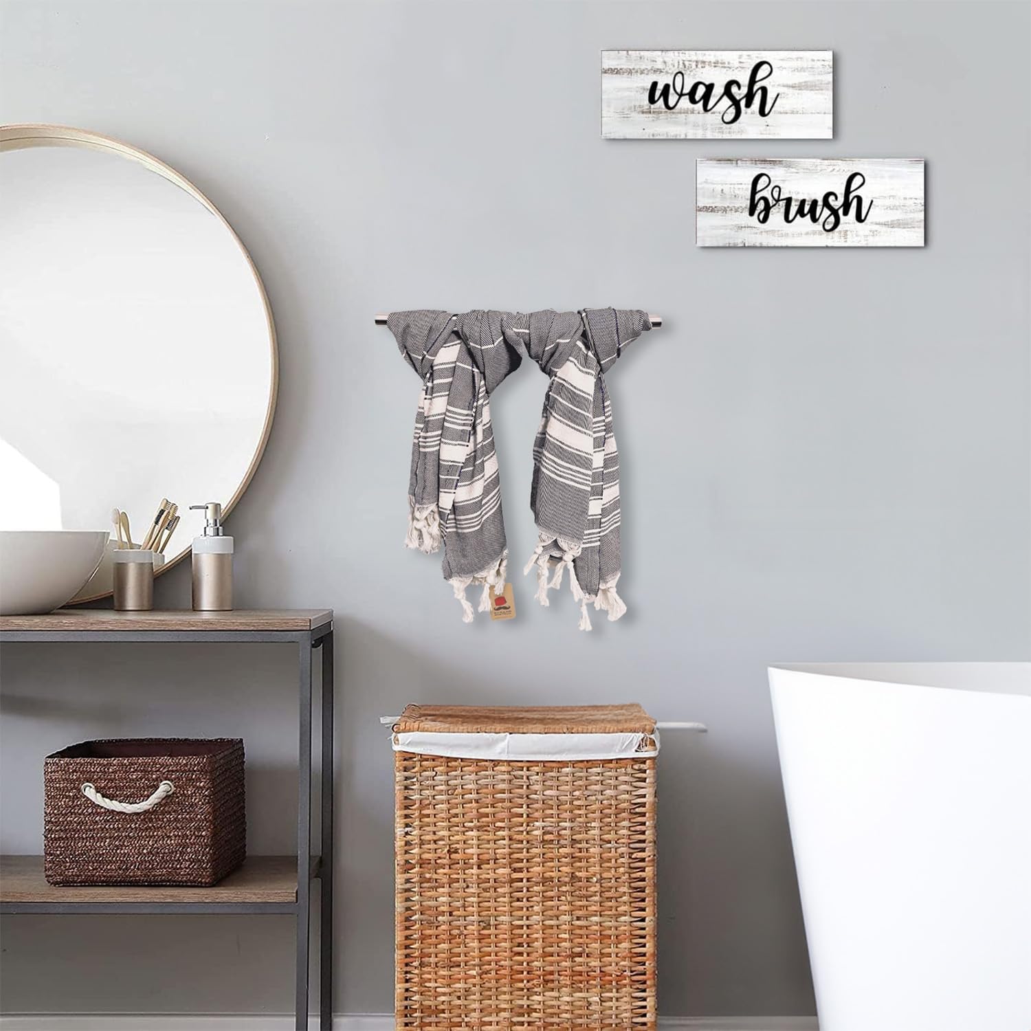 Bazaar Anatolia Turkish Hand Towels Set Of 2 Decorative Towels For Bathroom 100% Cotton - 39X19 - Hanging Loop Boho Farmhouse Ba